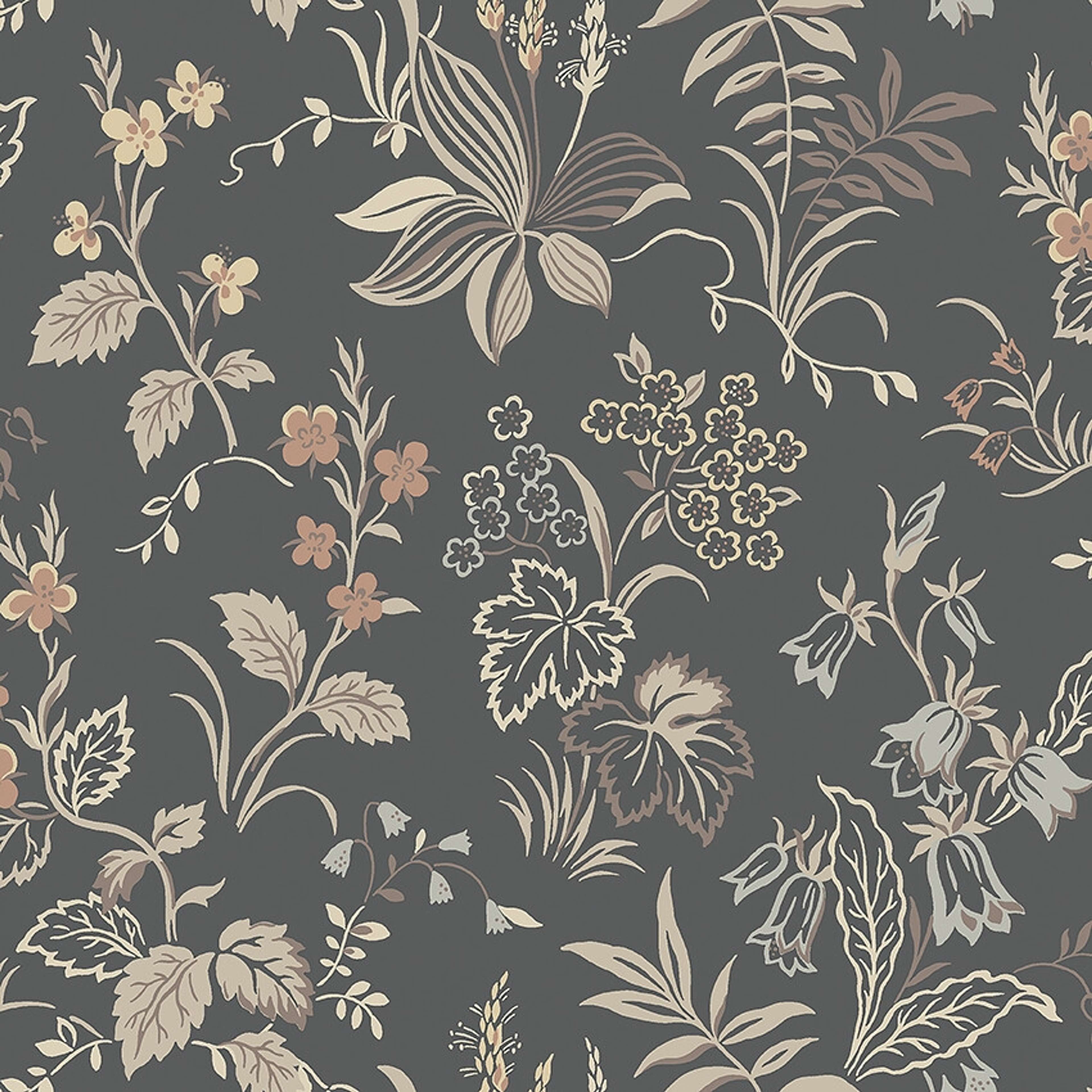 Folklore tapet med blommigt mönster i grå. Från kollektionen timeless traditions. Nonwoven-material med förskjuten passning.