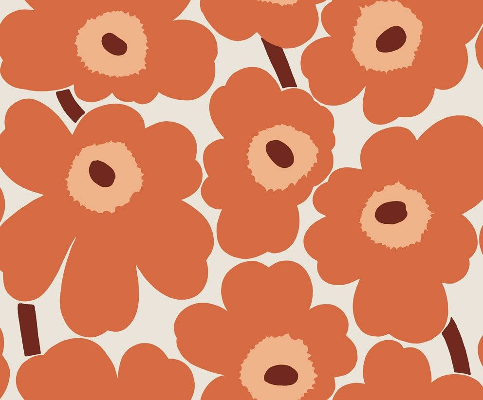 Unikko tapet med blommigt mönster i röd. Från kollektionen Marimekko 6. Nonwoven-material med förskjuten passning.