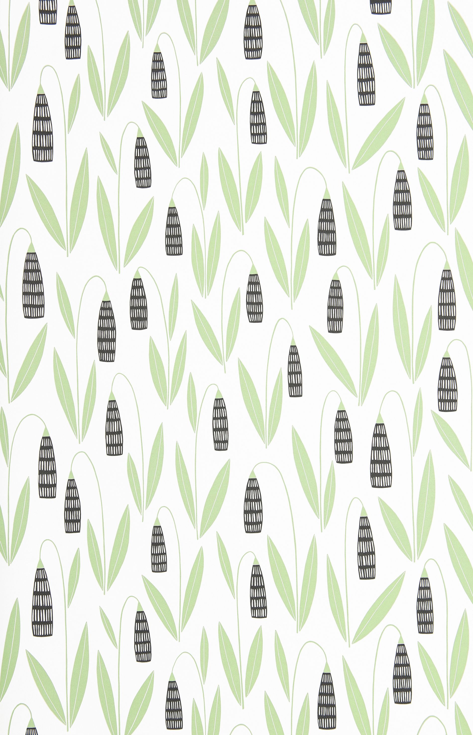 Snowdrops tapet från Midbec med grafiskt mönster i vit. Från kollektionen Seven Sisters. Nonwoven-material med förskjuten passning.