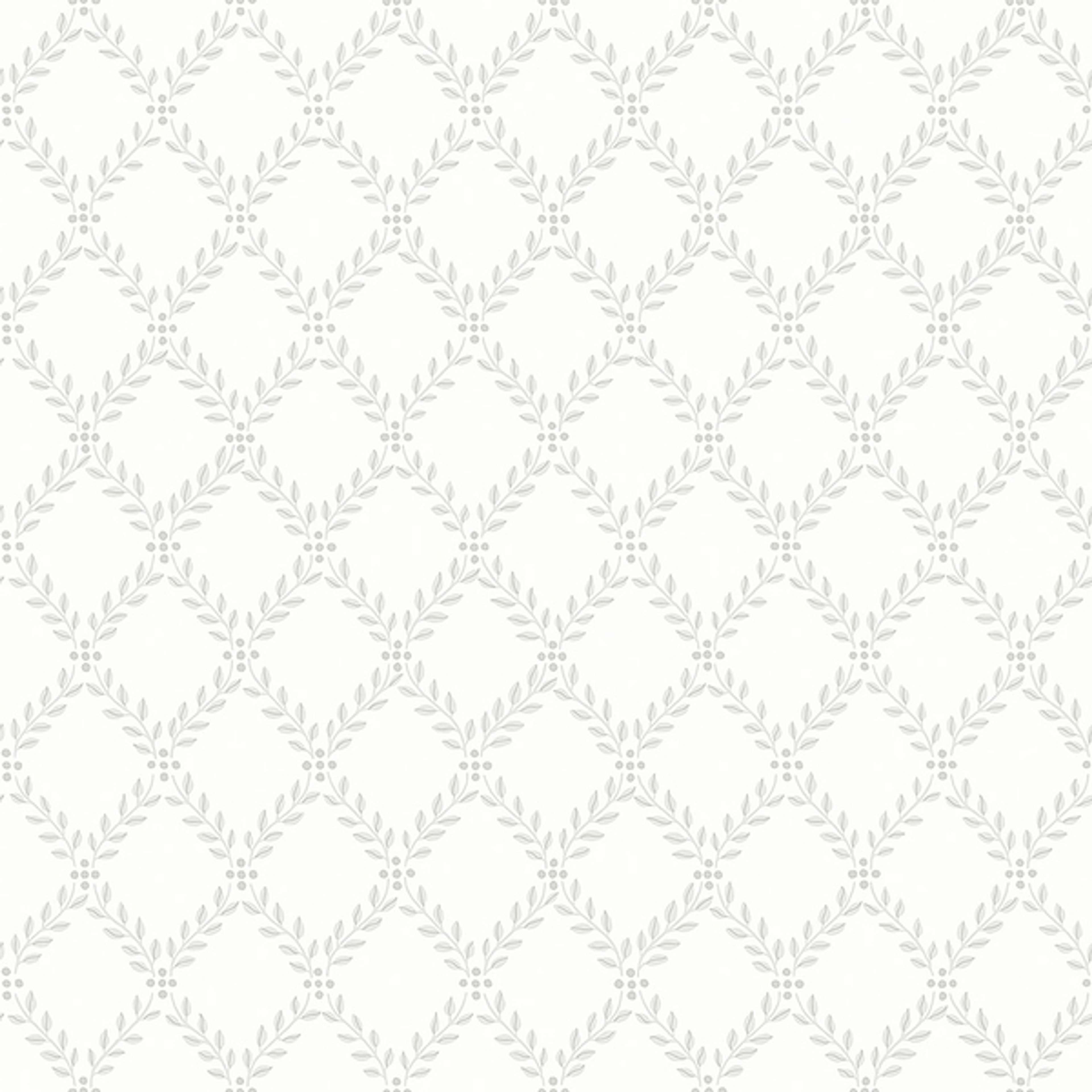 Trellis Leaves, vit/ljusgrå tapet från Boråstapeter med rutigt, geometriskt, trellis mönster i grå. Från kollektionen Falsterbo III. Nonwoven-material med rak passning.