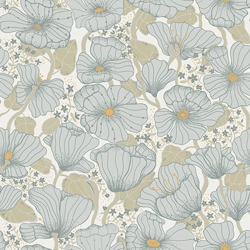Matilda blommig tapet, beige/blå tapet med blommigt mönster i blå och beige. Från kollektionen Lina 2. Nonwoven-material med rak passning.