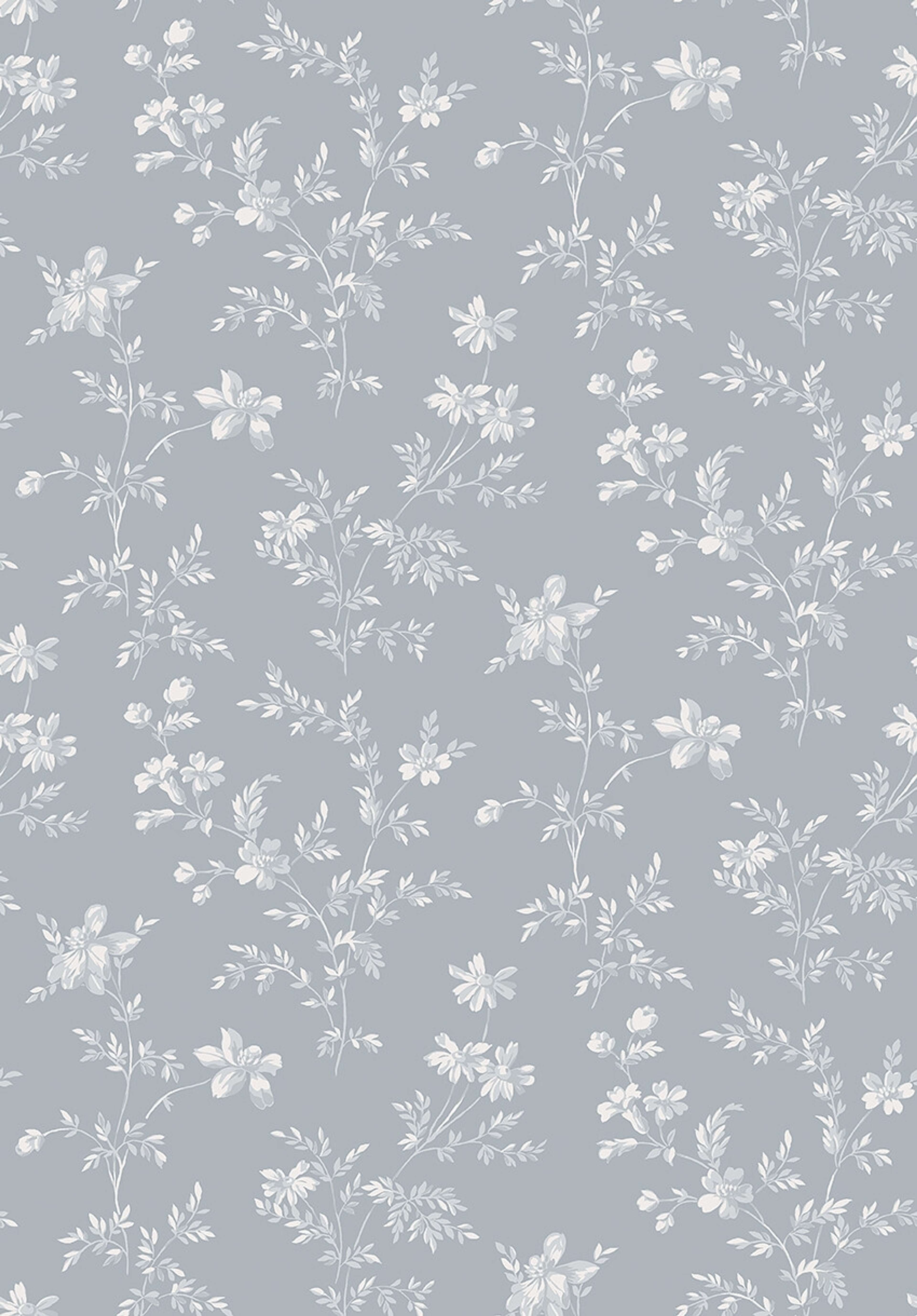 Ängsblomma tapet med blommigt mönster i vit och blå. Från kollektionen timeless traditions. Nonwoven-material med rak passning. Country, city-stil.