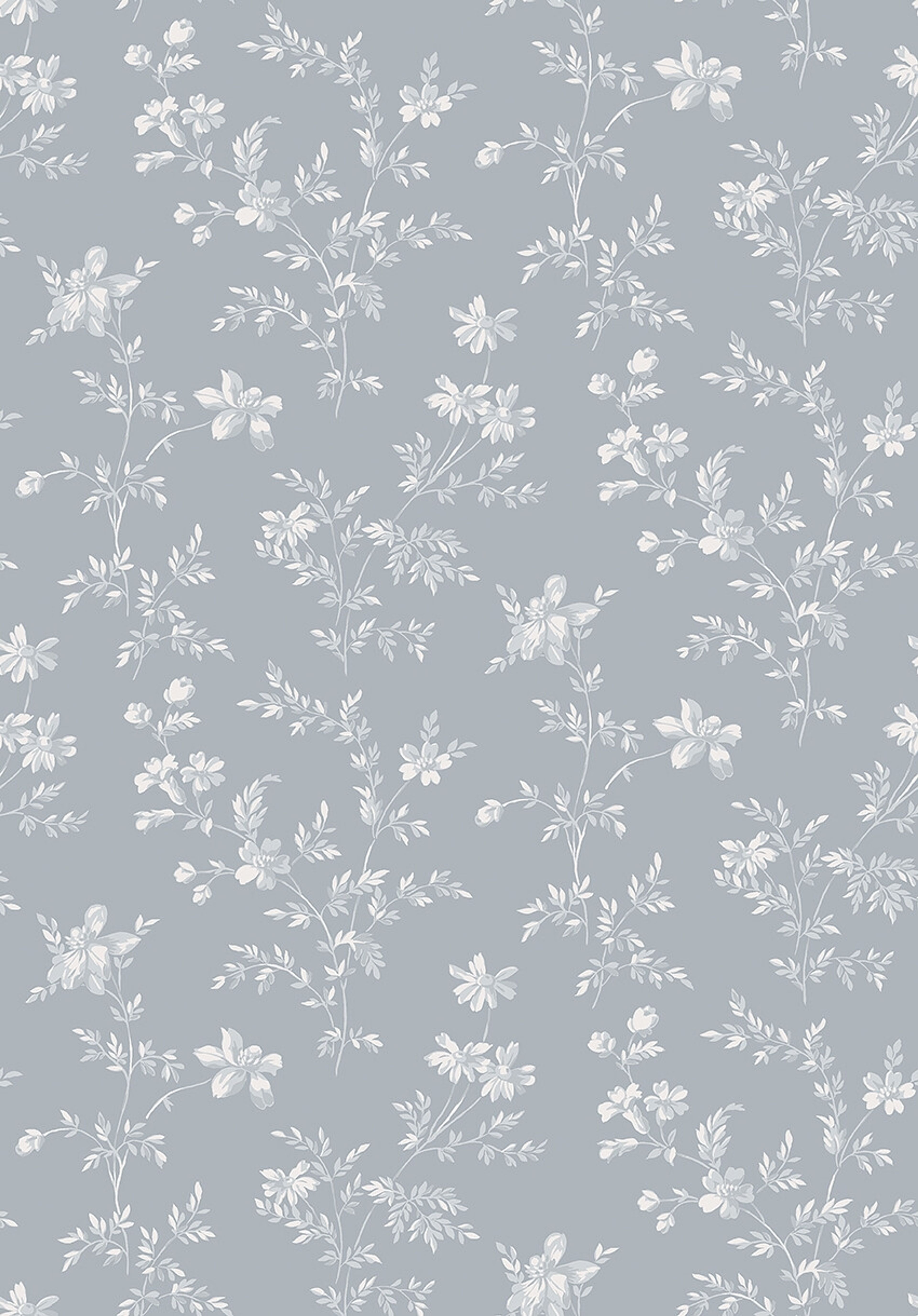 Ängsblomma tapet med blommigt mönster i vit och blå. Från kollektionen timeless traditions. Nonwoven-material med rak passning. Country, city-stil.