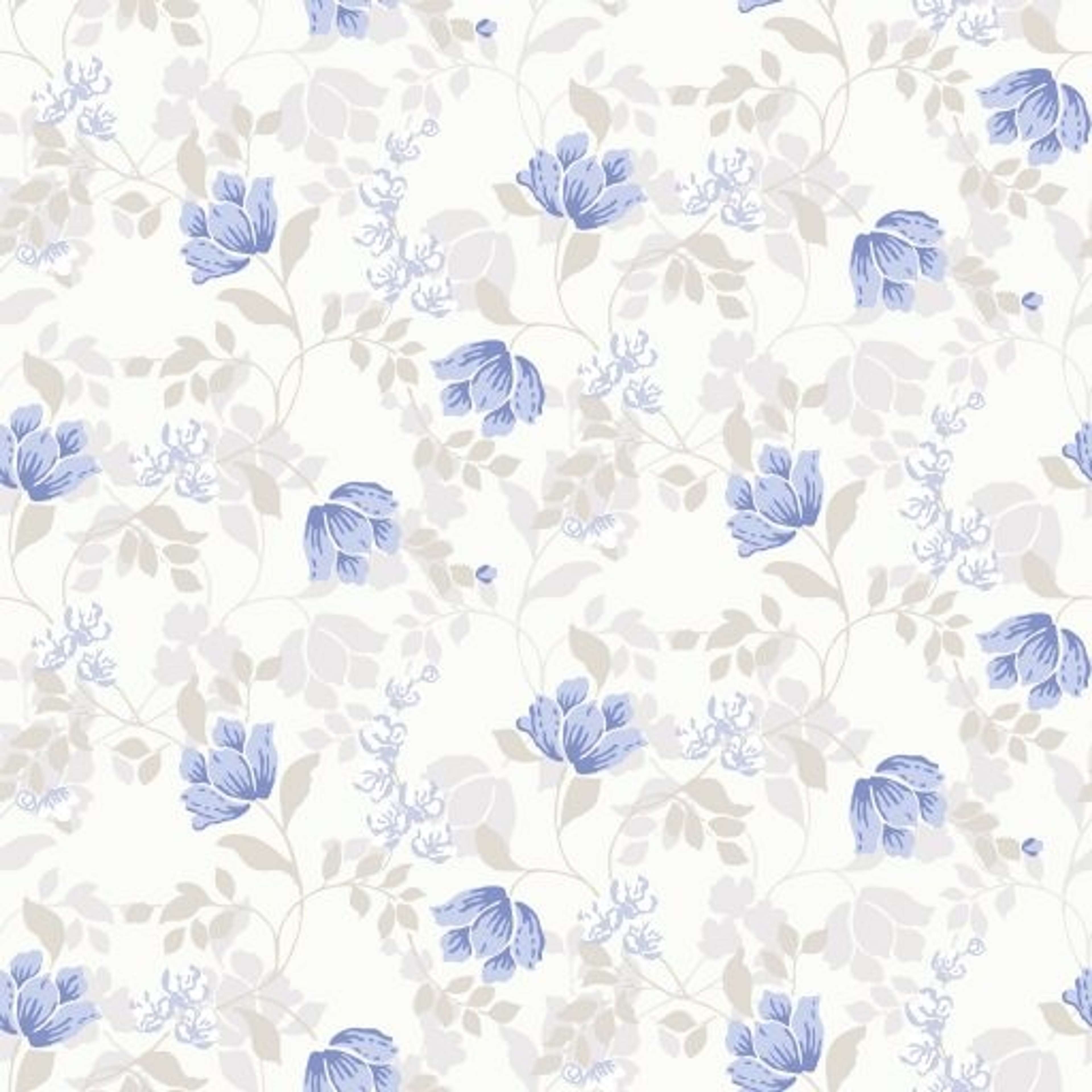 Malin, Blå tapet från duro med blommigt mönster i vit och beige. Från kollektionen Spira. Nonwoven-material med rak passning. Country, city-stil.