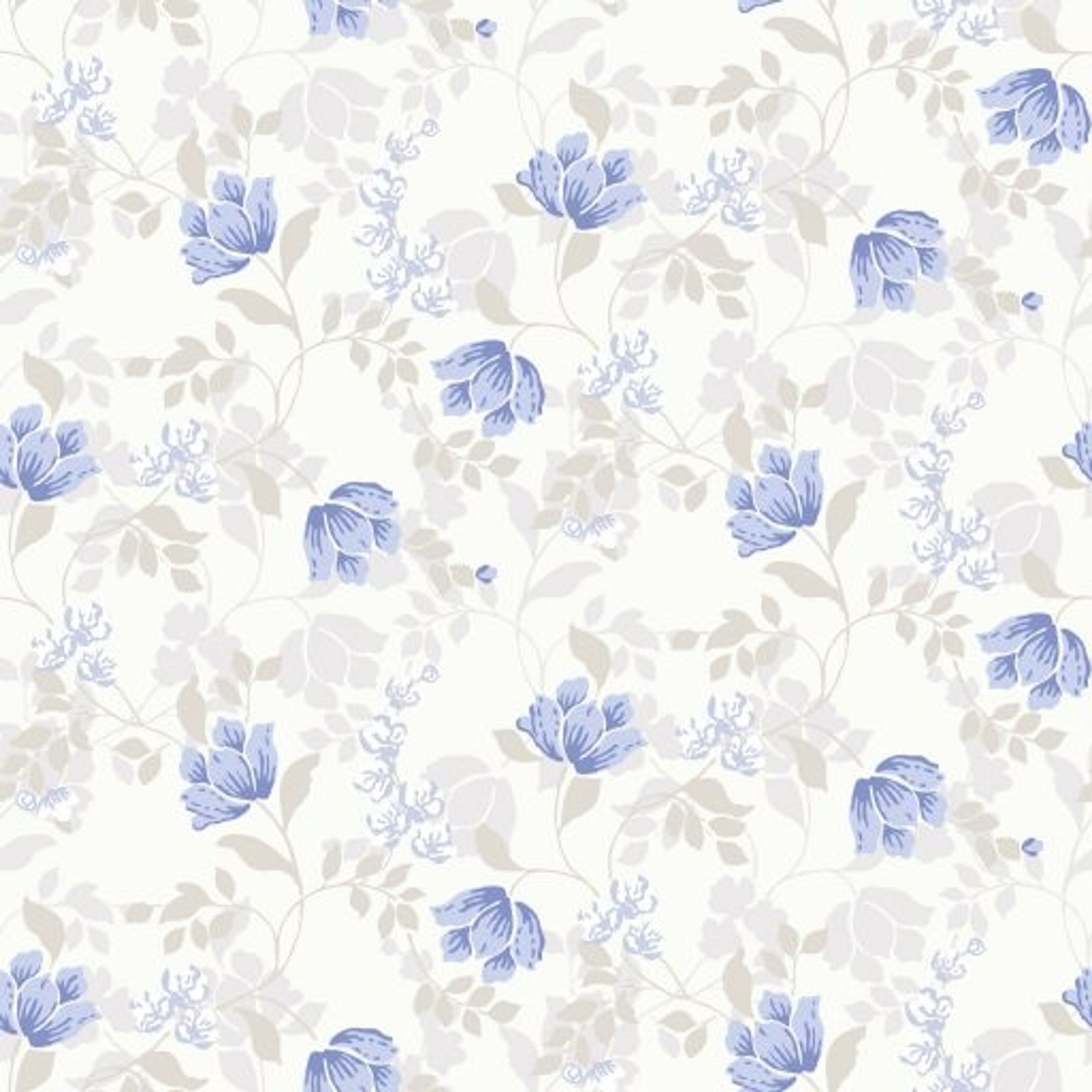 Malin, Blå tapet från duro med blommigt mönster i vit och beige. Från kollektionen Spira. Nonwoven-material med rak passning. Country, city-stil.