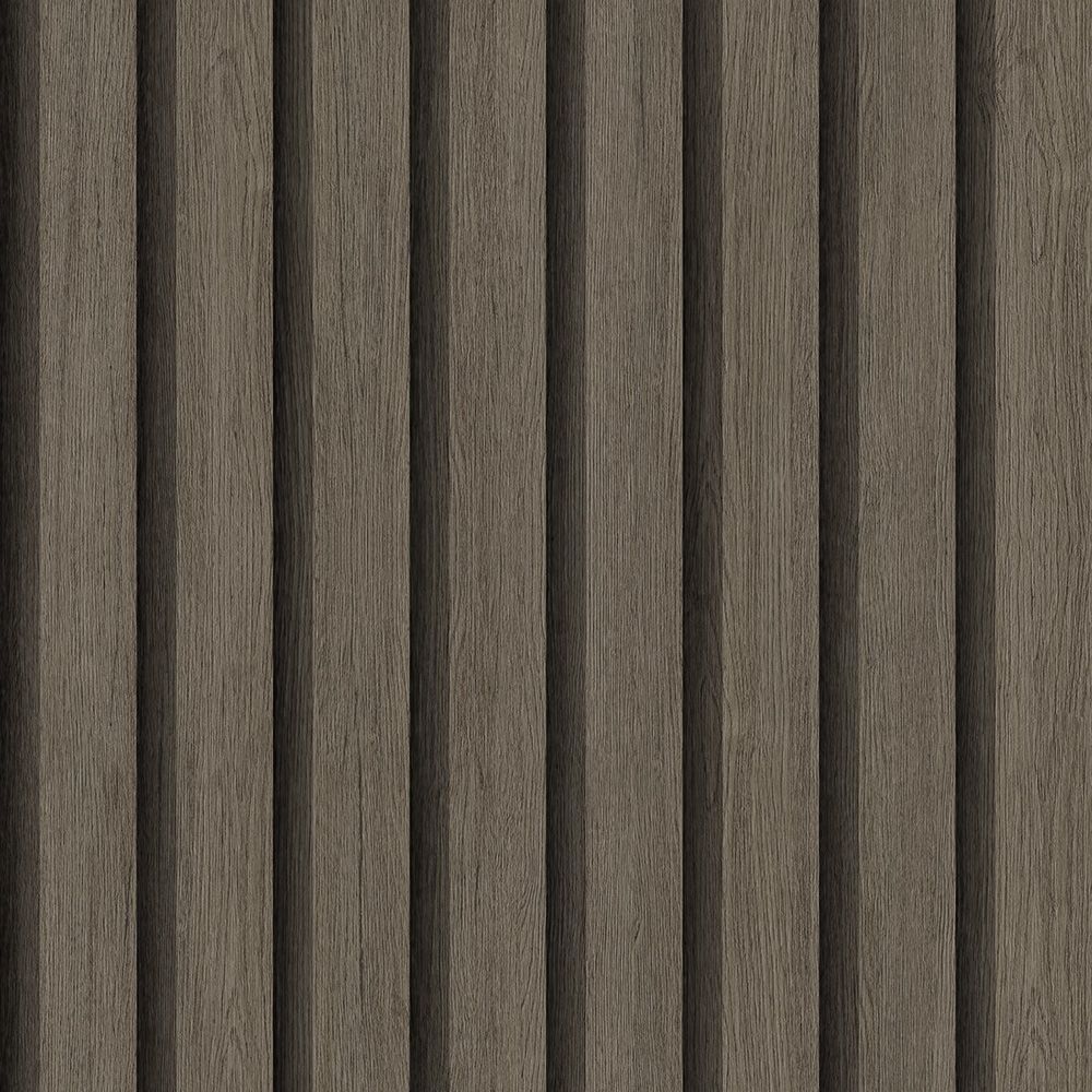 Ribbvägg tapet med träimitation mönster i grå. Från kollektionen Elements. Nonwoven-material.