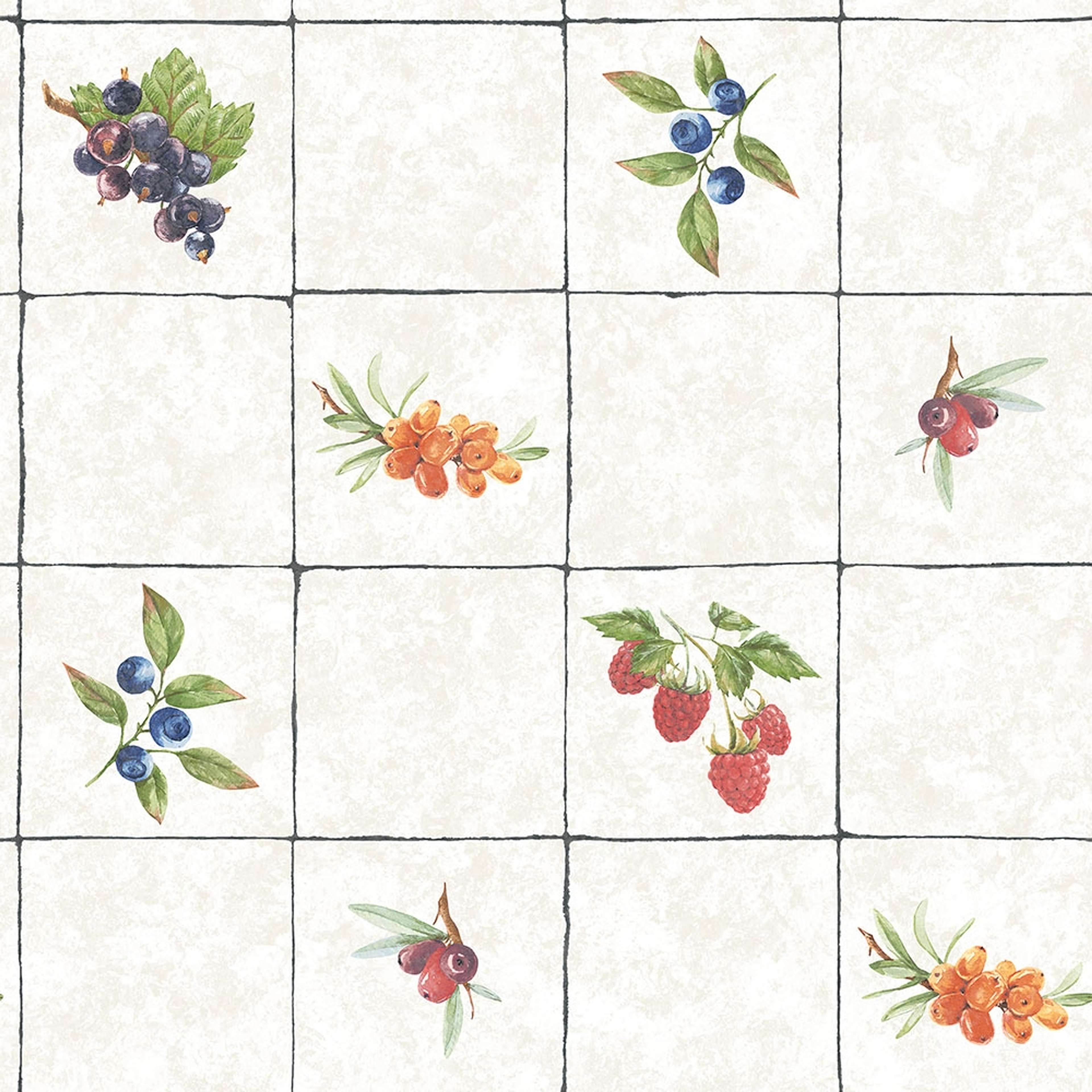 Fruit tile tapet. Från kollektionen Just Kitchens. Nonwoven-material med rak passning.