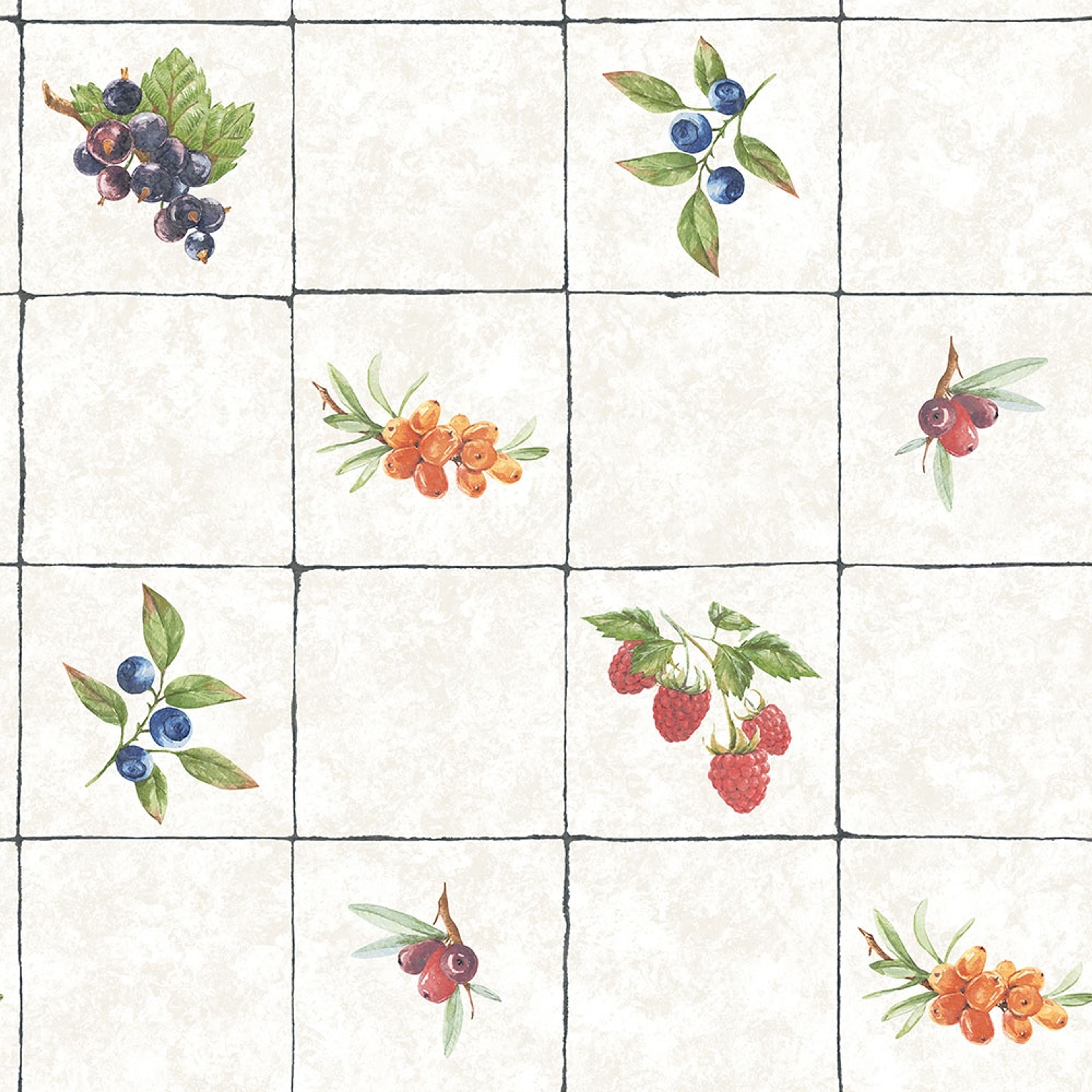 Fruit tile tapet. Från kollektionen Just Kitchens. Nonwoven-material med rak passning.