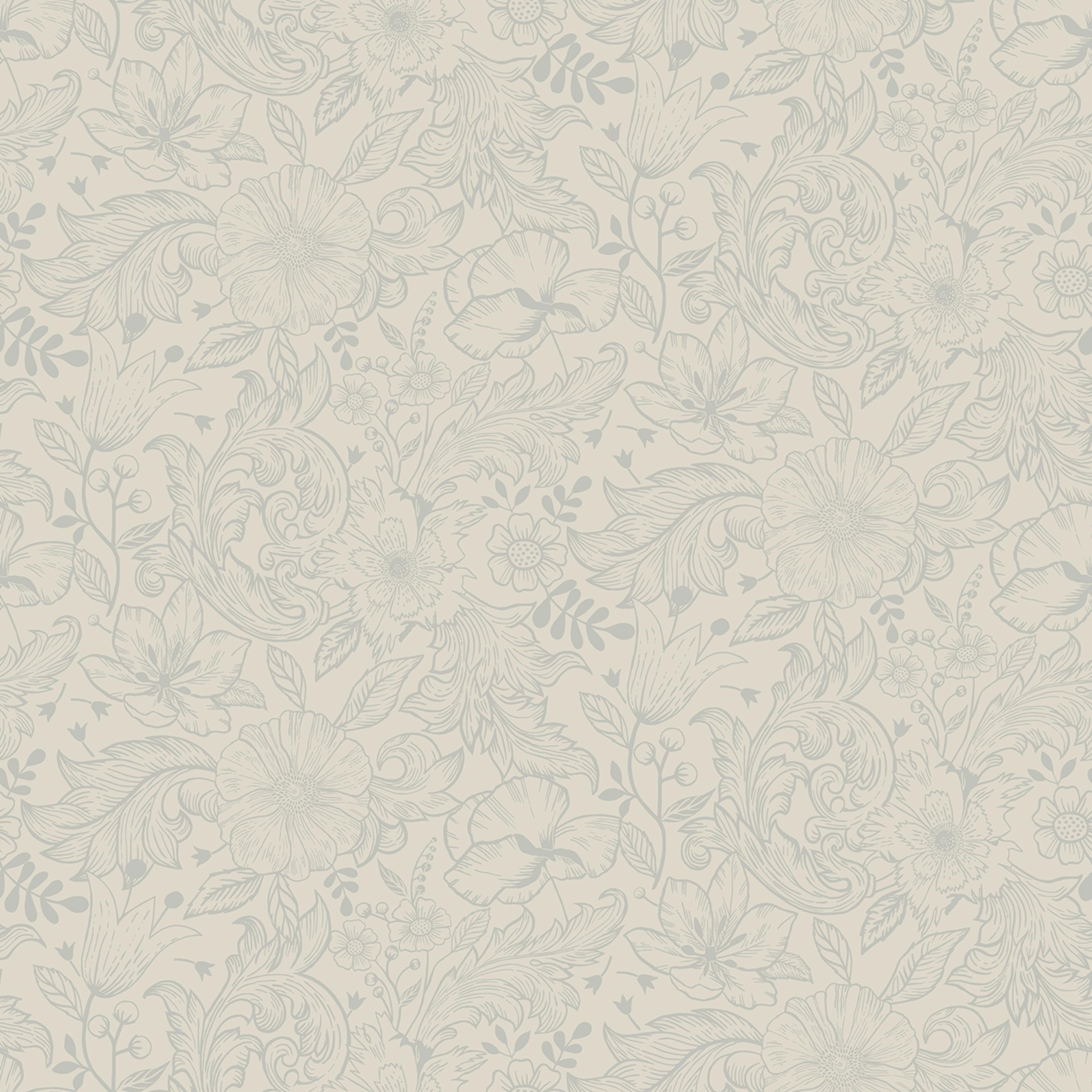 Wilma tapet med blommigt mönster i beige. Från kollektionen Ängås. Nonwoven-material med rak passning.
