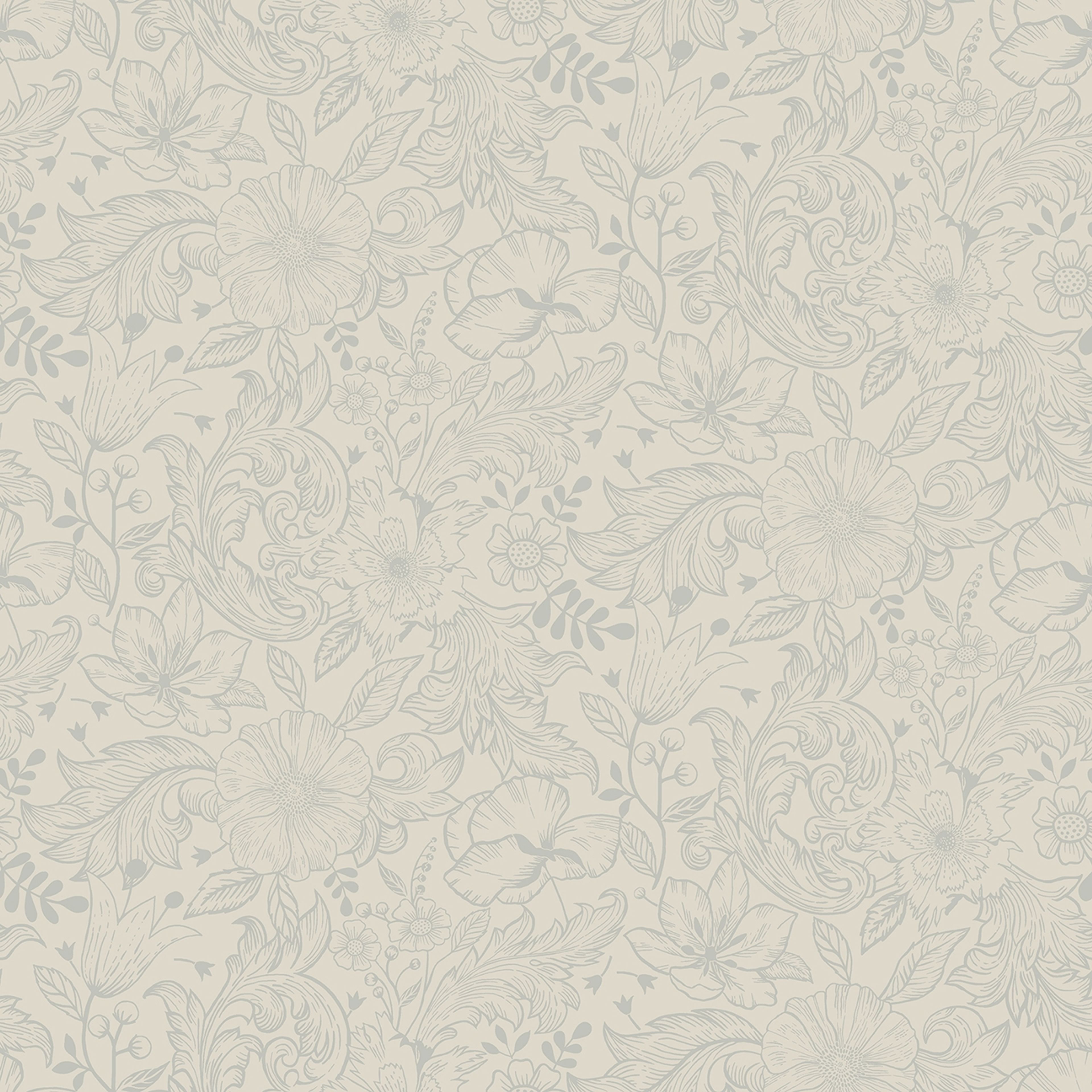 Wilma tapet med blommigt mönster i beige. Från kollektionen Ängås. Nonwoven-material med rak passning.