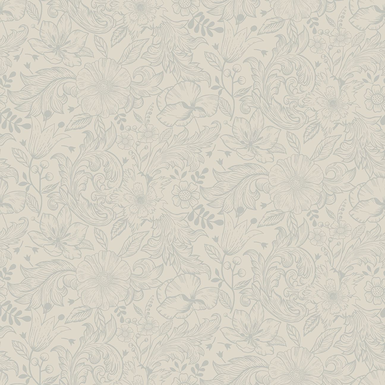 Wilma tapet med blommigt mönster i beige. Från kollektionen Ängås. Nonwoven-material med rak passning.