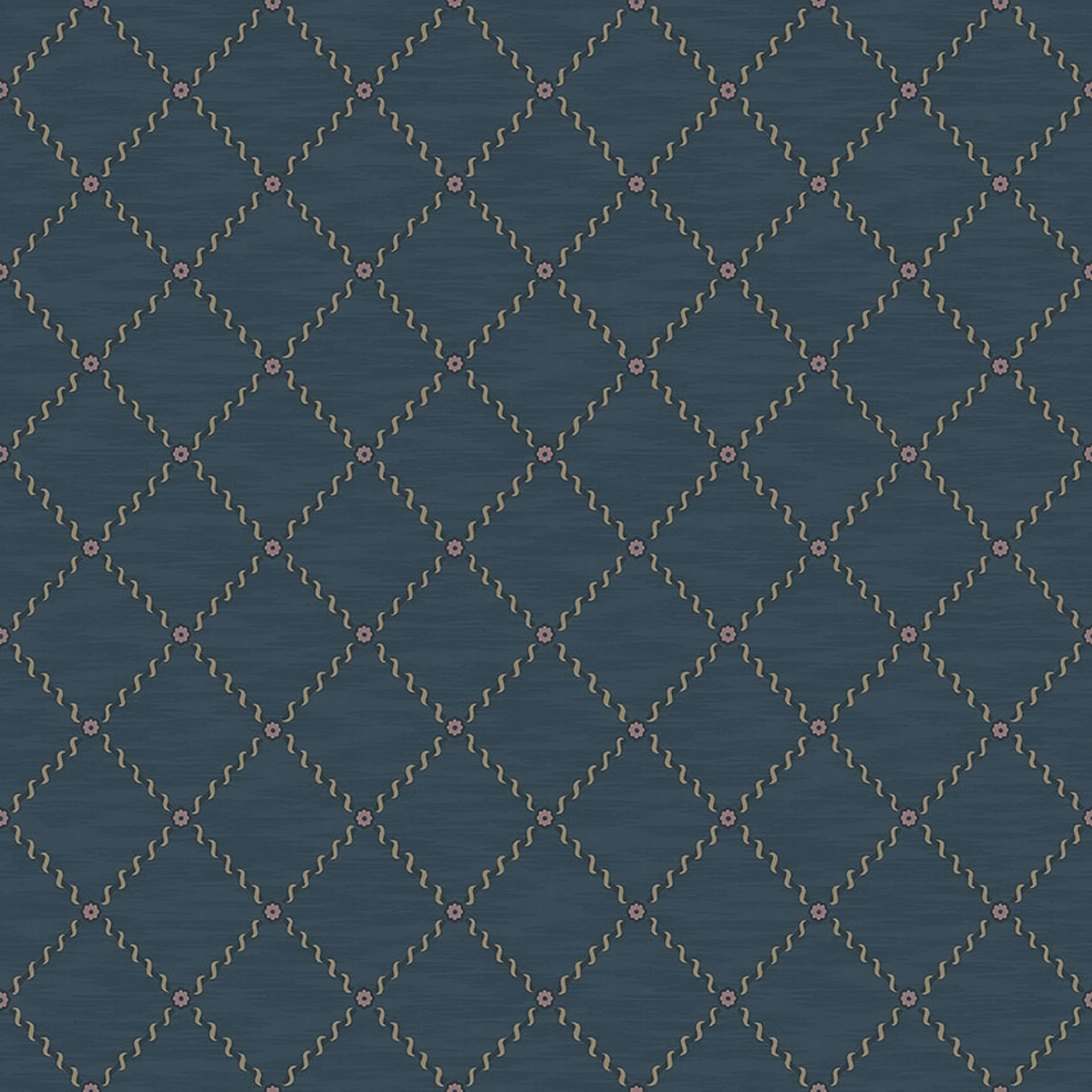 Golden Trellis blå rutmönster med guldskimmer tapet med rutigt, trellis mönster i blå. Från kollektionen Treasured. Nonwoven-material med rak passning. Passar i kök, hall och arbetsrum.