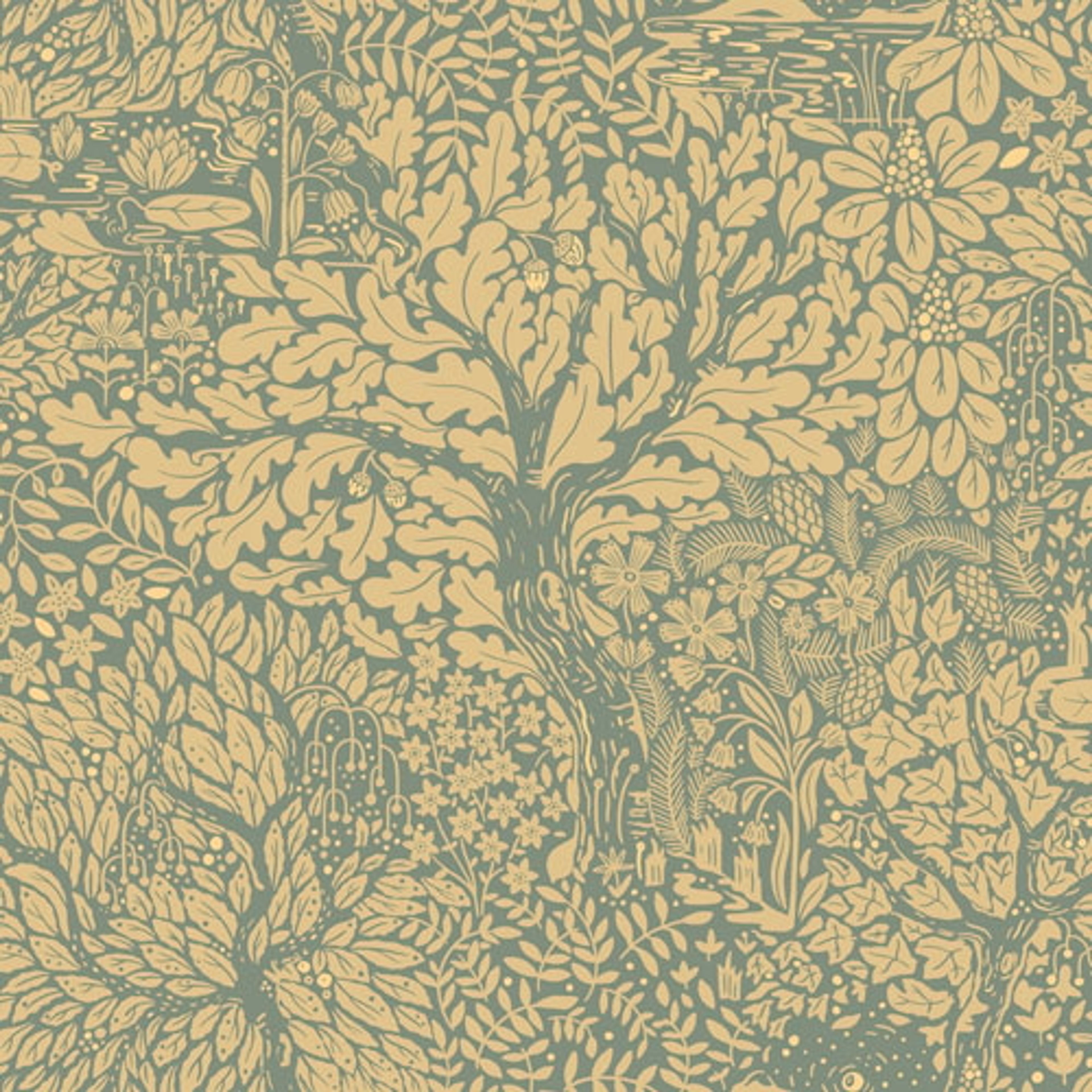 Olle tapet med blommigt mönster i gul och blå. Från kollektionen hjärterum. Nonwoven-material med förskjuten passning.