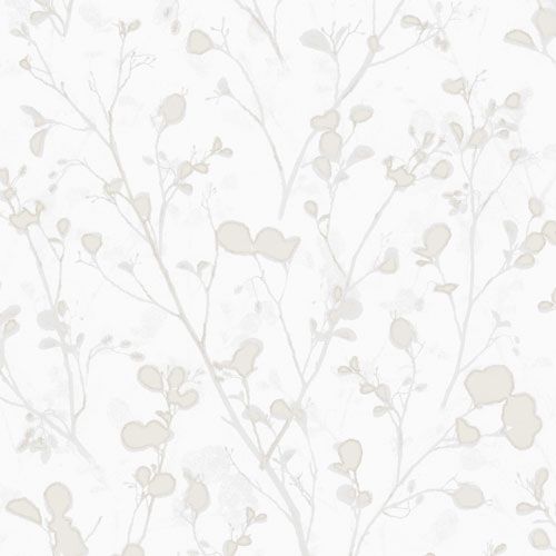 Alder snow tapet med blommigt mönster i vit. Från kollektionen lotus. Nonwoven-material med förskjuten passning.