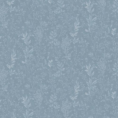 Tuva, blå tapet tapet med botaniskt mönster i blå. Från kollektionen Hav & Land. Nonwoven-material med rak passning.