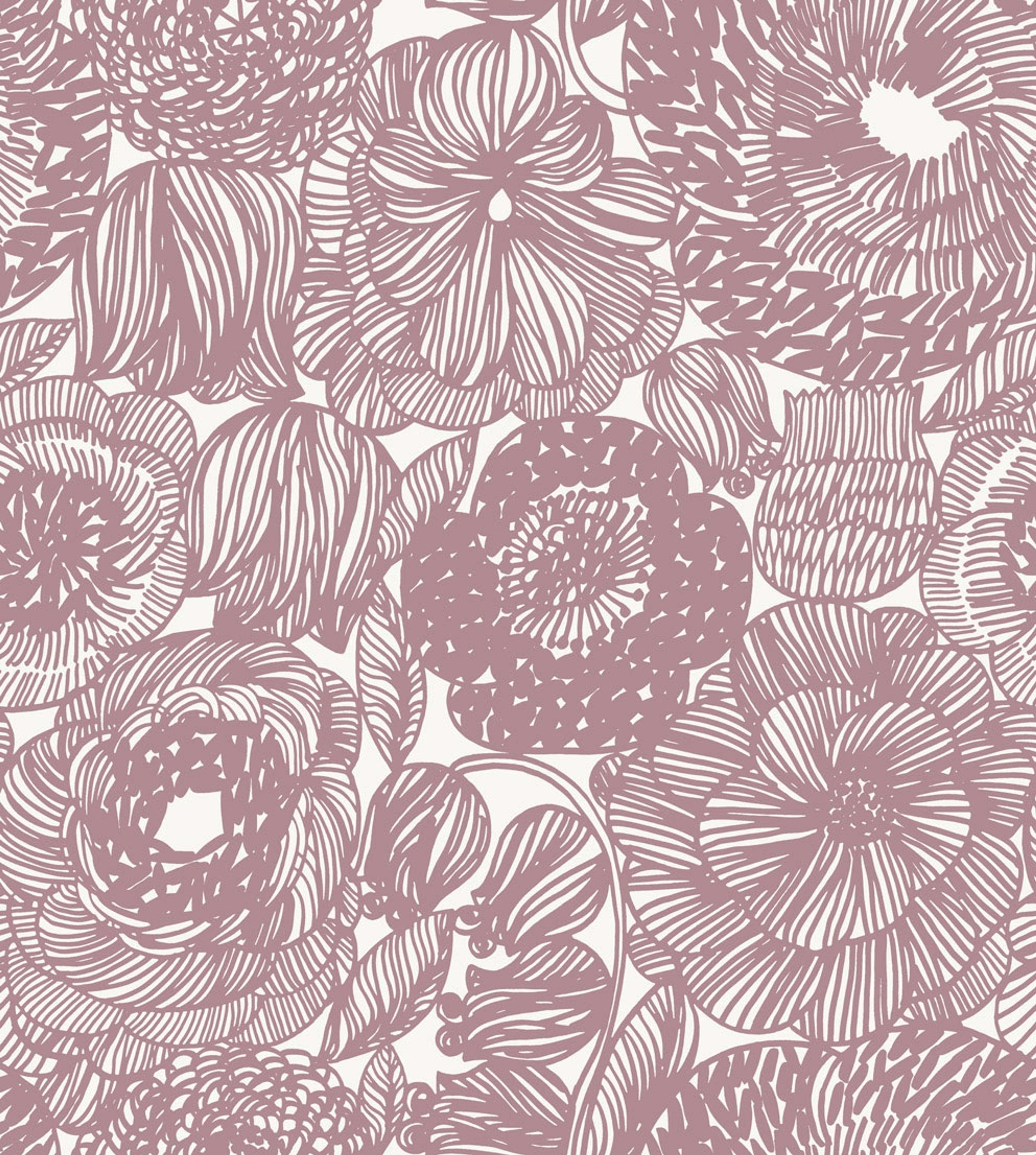 Kurjenpolvi tapet med blommigt mönster i rosa. Från kollektionen Marimekko 6. Nonwoven-material med rak passning.