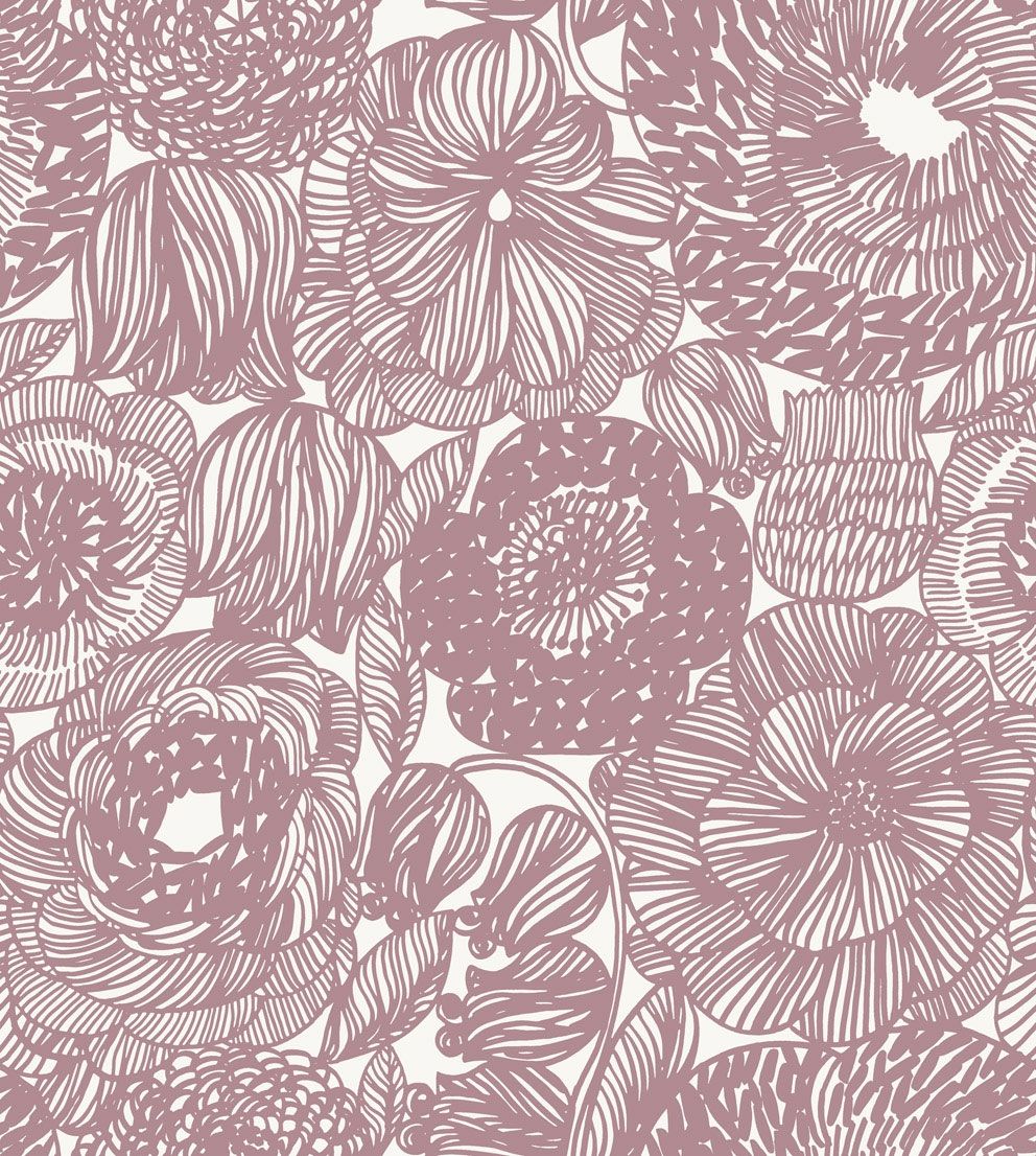 Kurjenpolvi tapet med blommigt mönster i rosa. Från kollektionen Marimekko 6. Nonwoven-material med rak passning.