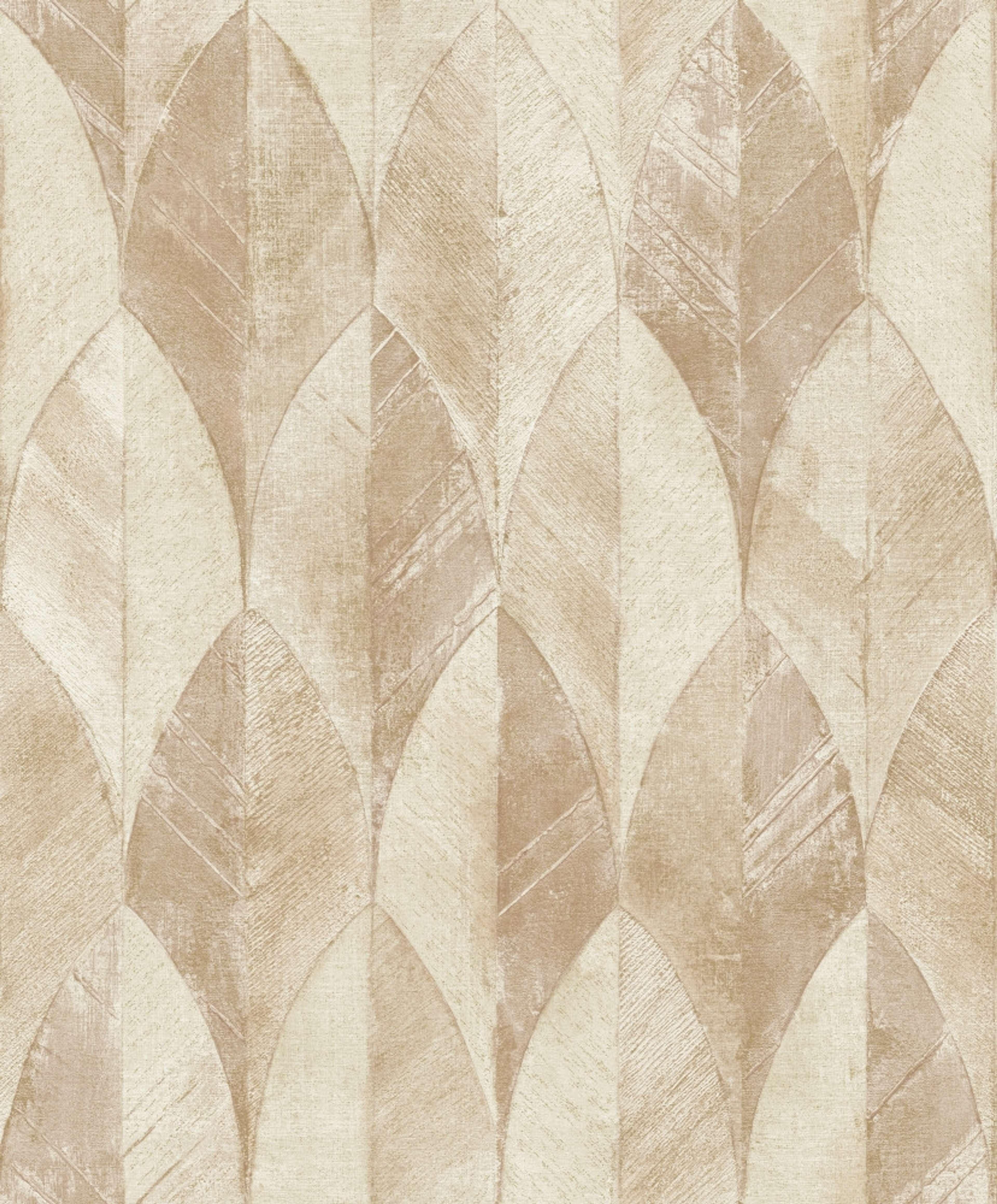 Gold Leaf tapet med grafiskt mönster i beige. Från kollektionen Malika. Nonwoven-material med förskjuten passning. Passar i vardagsrum och matsal.