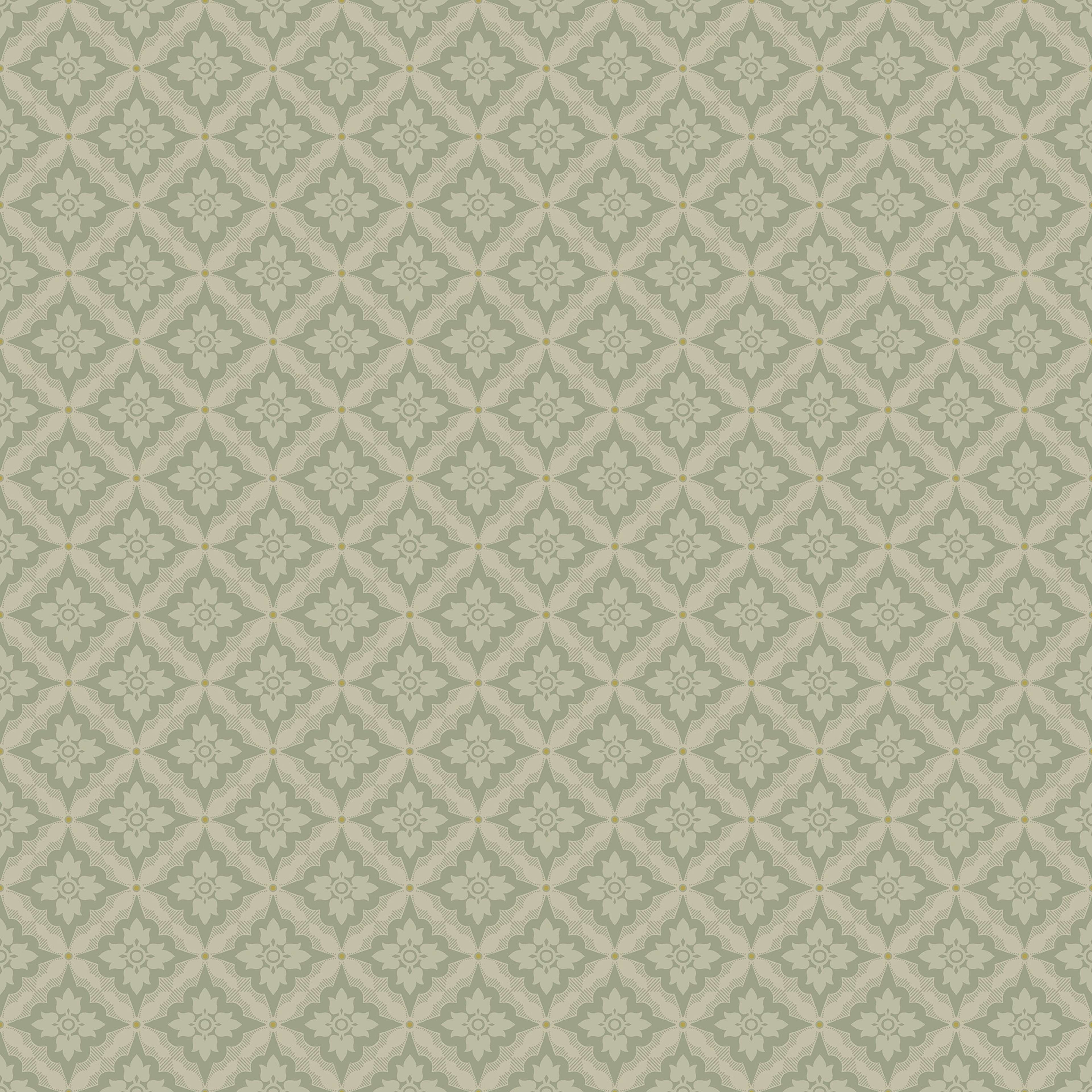 Ingrid Grön tapet med geometriskt mönster i grön. Från kollektionen Gammalsvenska klassiker 1850–1950. Nonwoven-material med rak passning. Country-stil. Passar i vardagsrum och matsal.