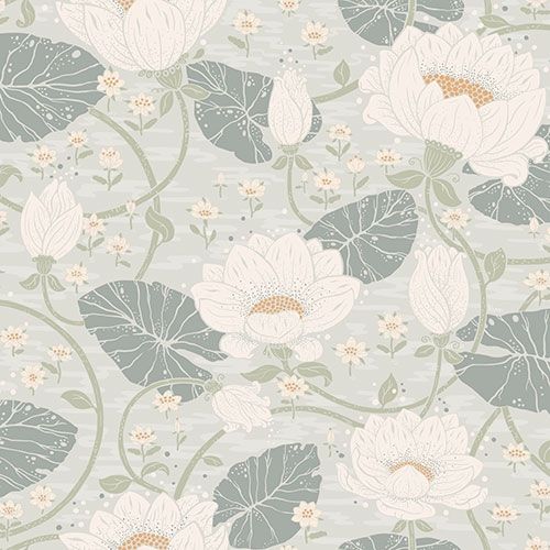 Eva tapet med blommigt mönster i vit och blå. Från kollektionen hjärterum. Nonwoven-material med förskjuten passning.