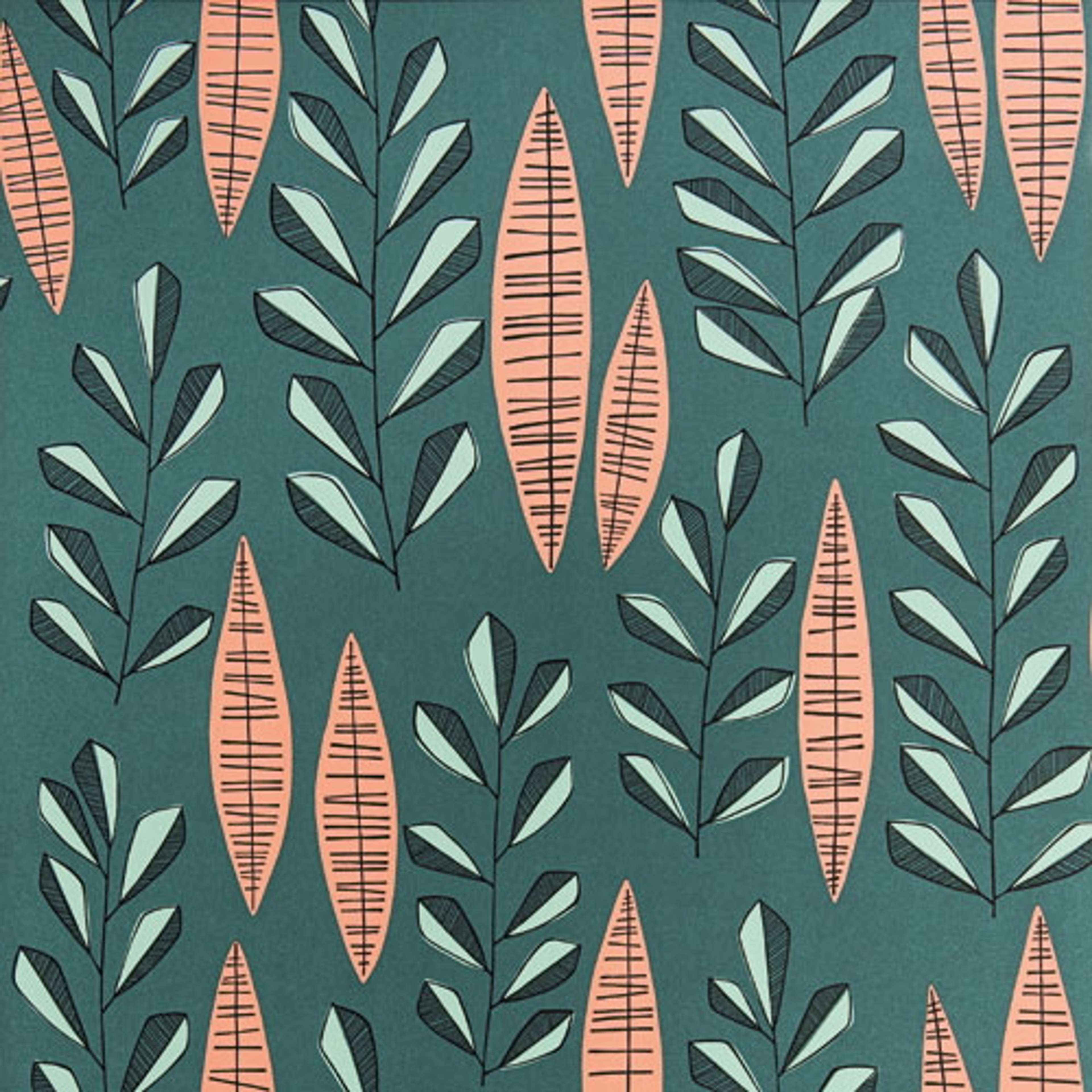 Garden City tapet med botaniskt mönster i turkos. Från kollektionen signature. Nonwoven-material med rak passning. Vintage, lek-stil.