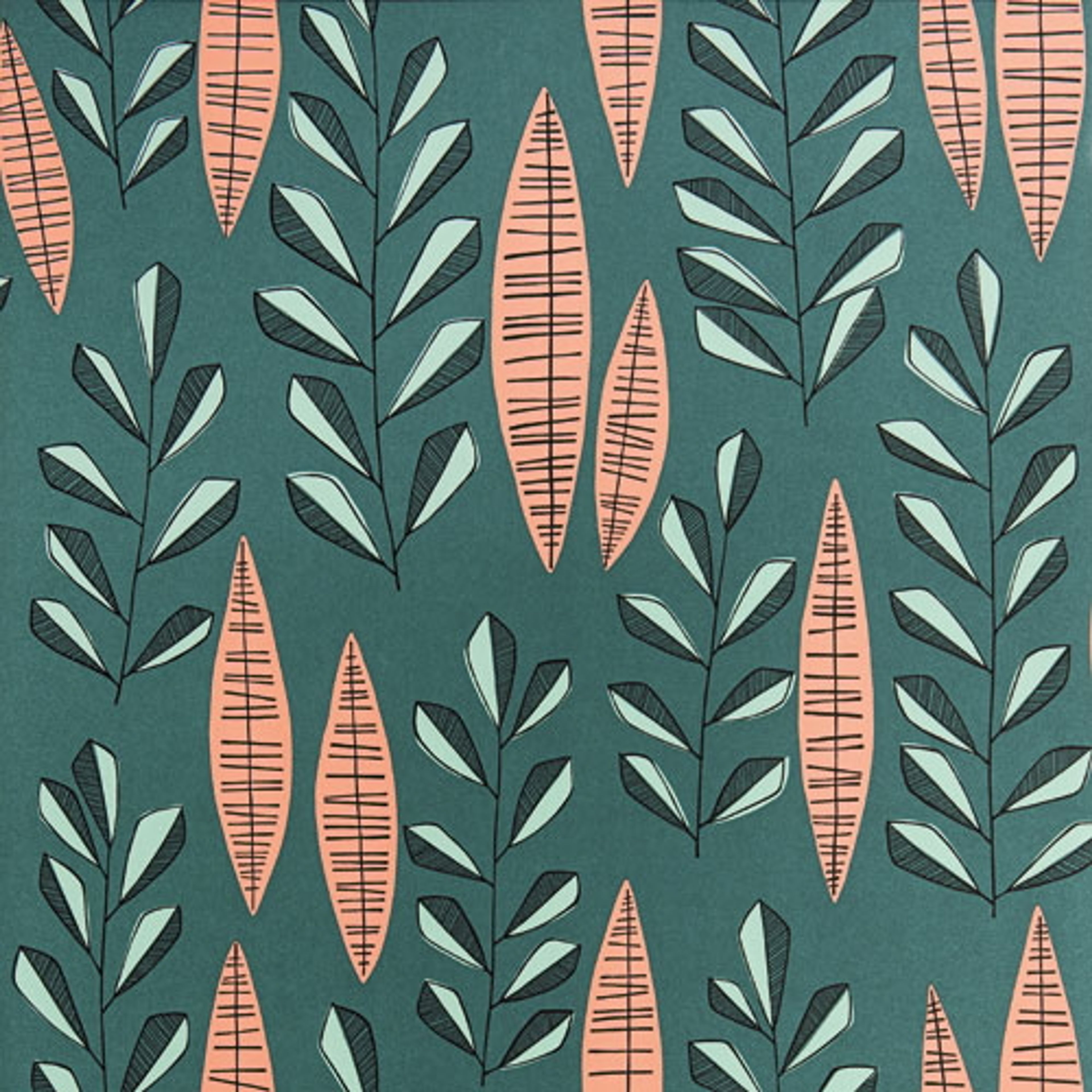 Garden City tapet med botaniskt mönster i turkos. Från kollektionen signature. Nonwoven-material med rak passning. Vintage, lek-stil.