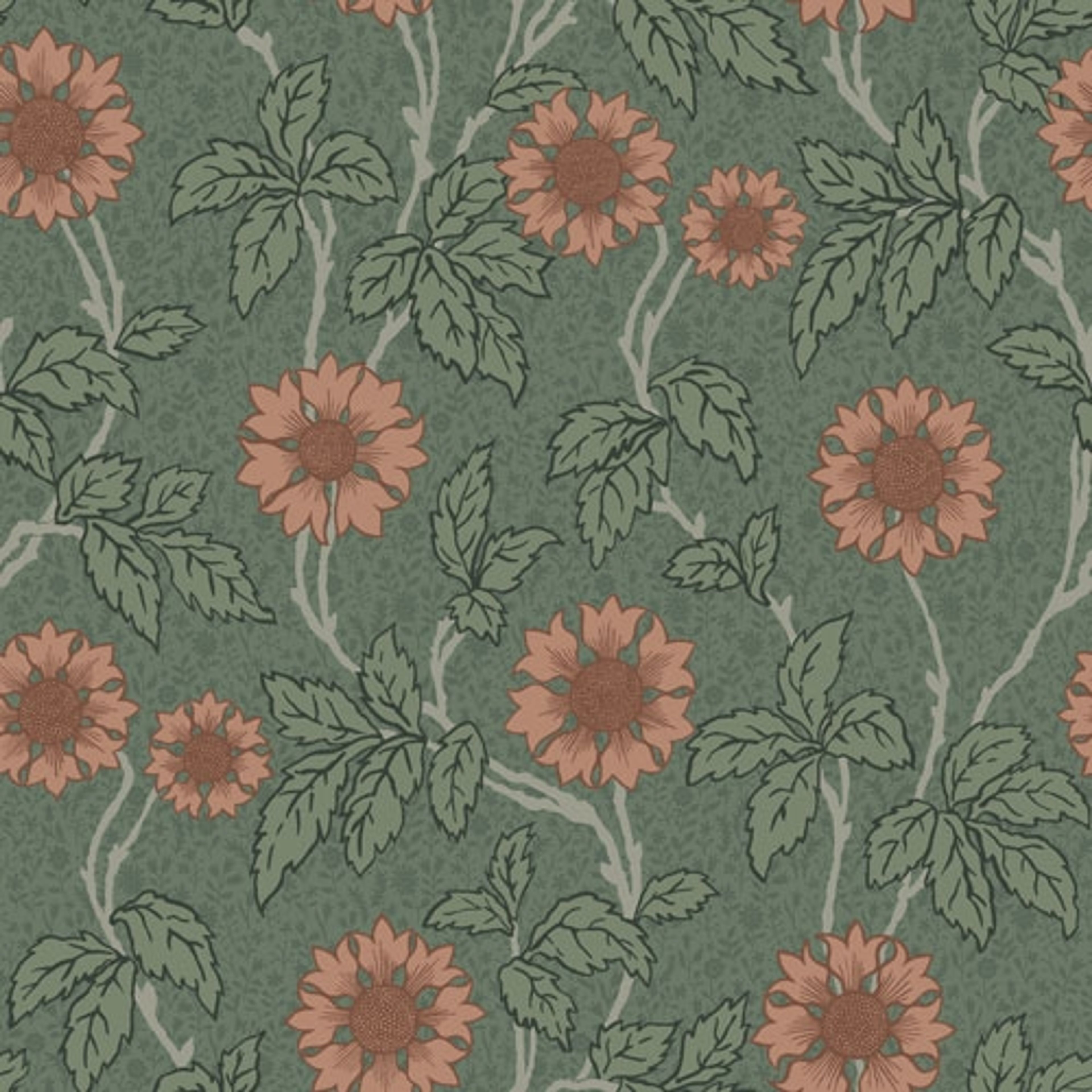 Solvej storblommig, grön tapet från Midbec med blommigt mönster i grön. Från kollektionen Lyckebo. Nonwoven-material med rak passning.