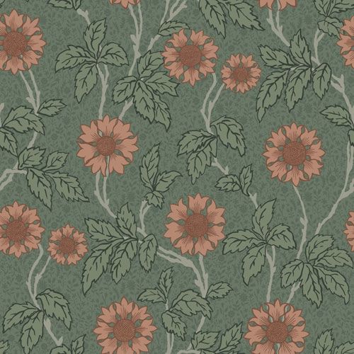 Solvej storblommig, grön tapet från Midbec med blommigt mönster i grön. Från kollektionen Lyckebo. Nonwoven-material med rak passning.