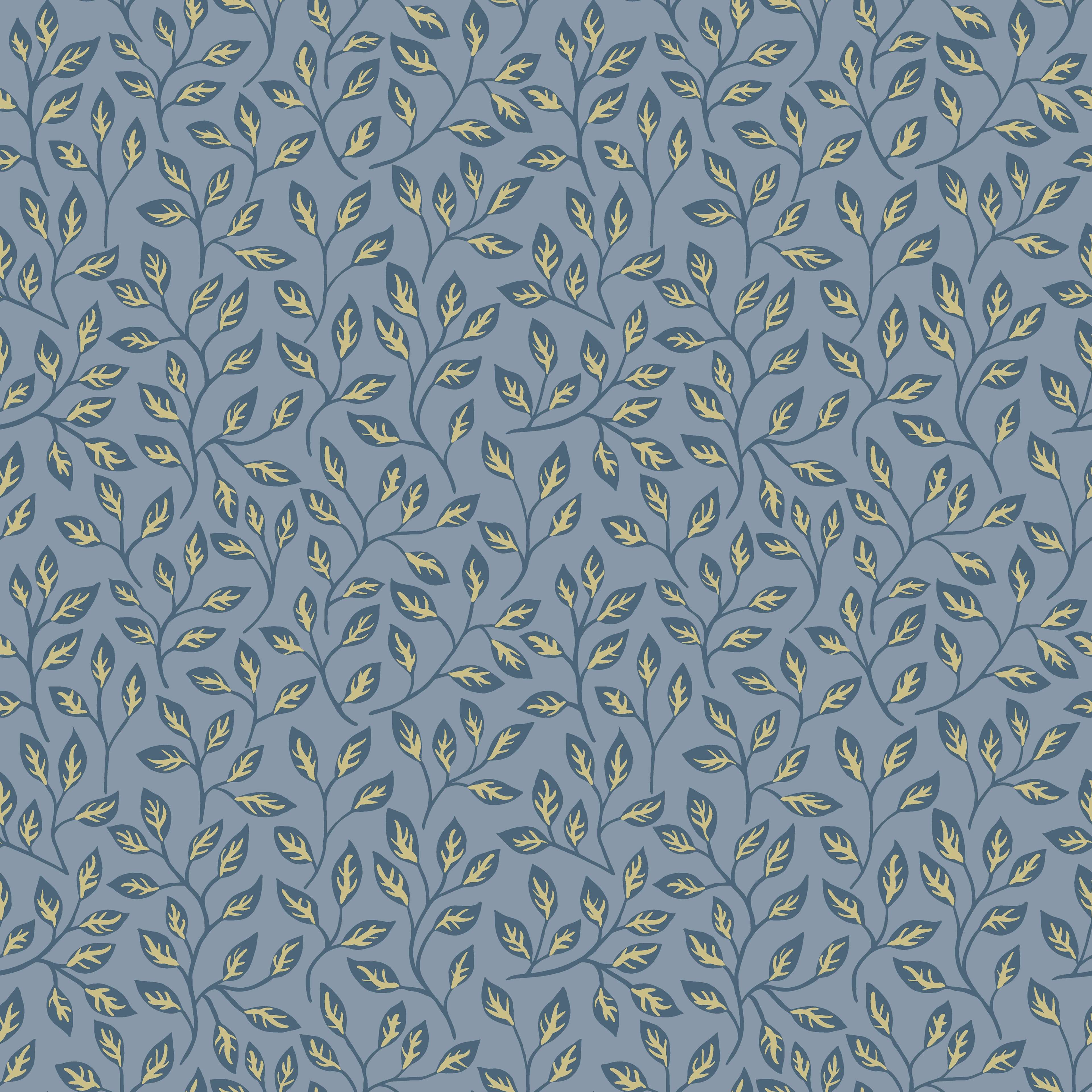 Apelkvist, blå tapet från Midbec med botaniskt mönster i blå. Från kollektionen Apelviken. Nonwoven-material med rak passning.