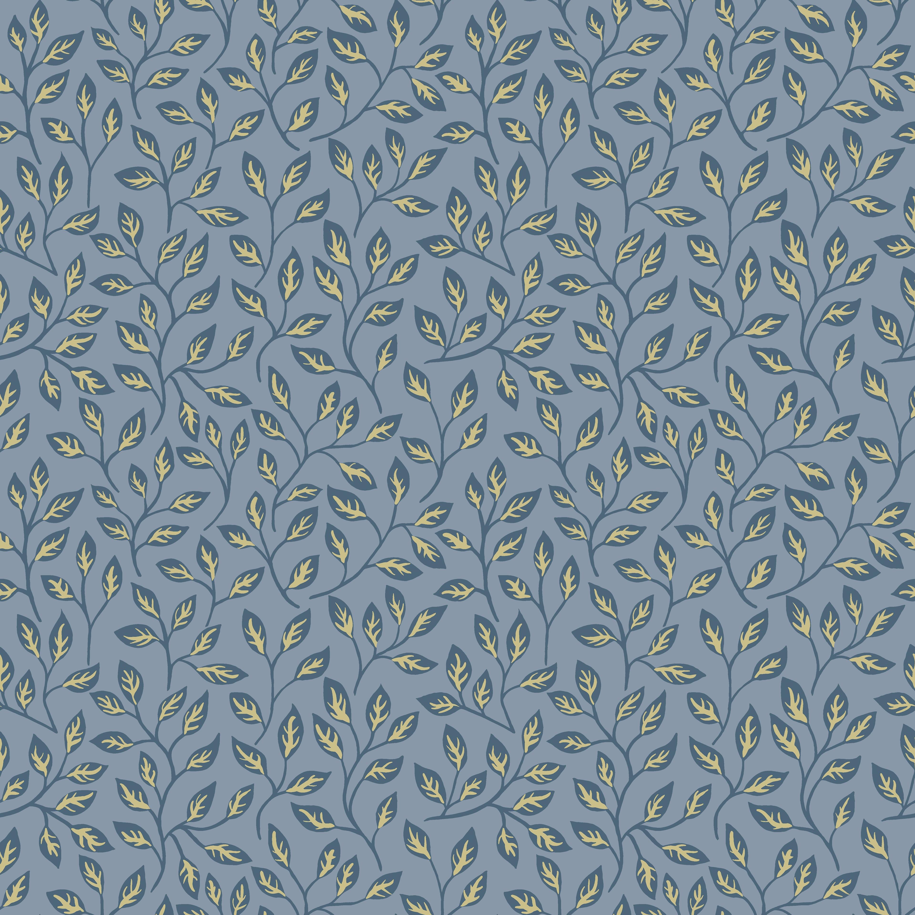Apelkvist, blå tapet från Midbec med botaniskt mönster i blå. Från kollektionen Apelviken. Nonwoven-material med rak passning.