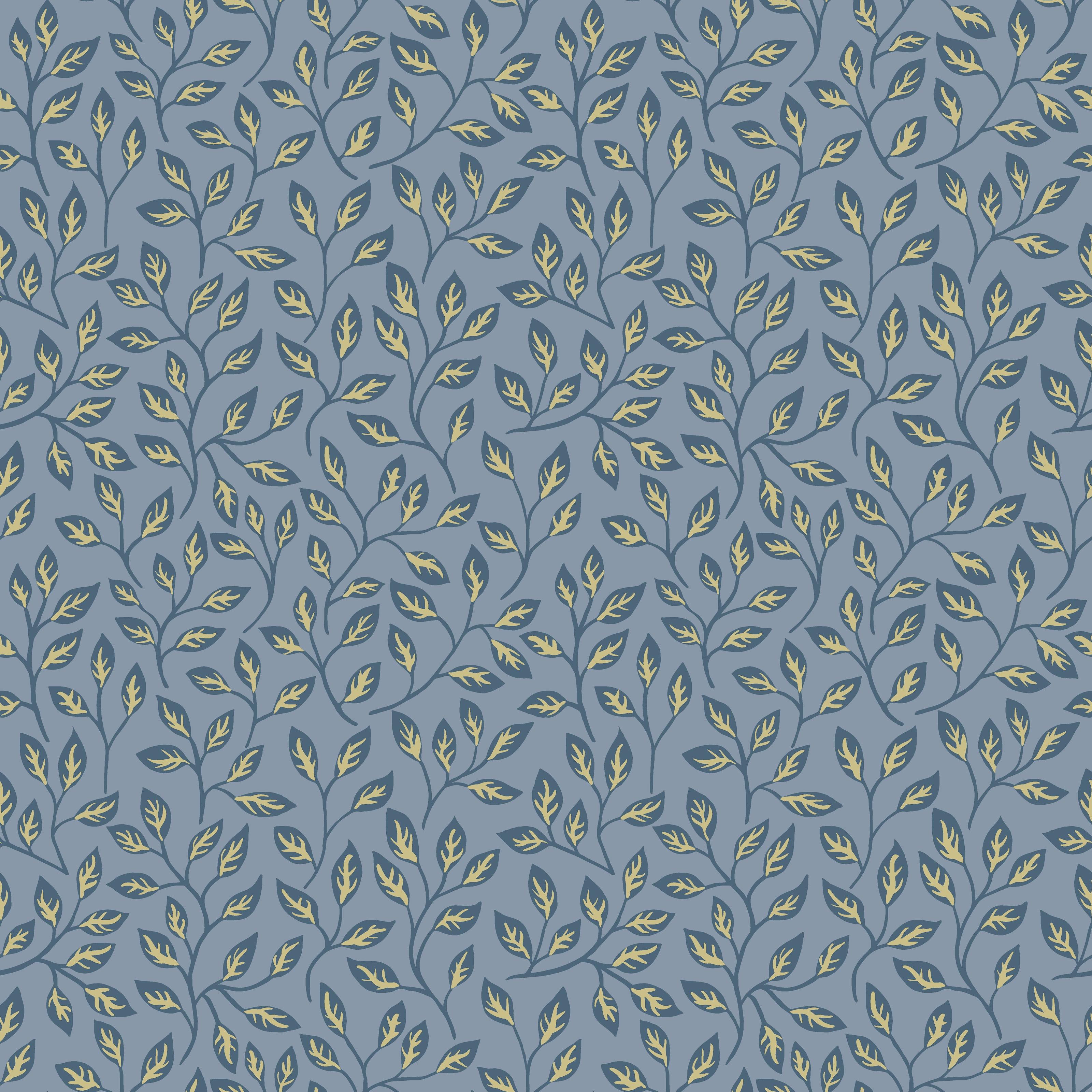 Apelkvist, blå tapet från Midbec med botaniskt mönster i blå. Från kollektionen Apelviken. Nonwoven-material med rak passning.
