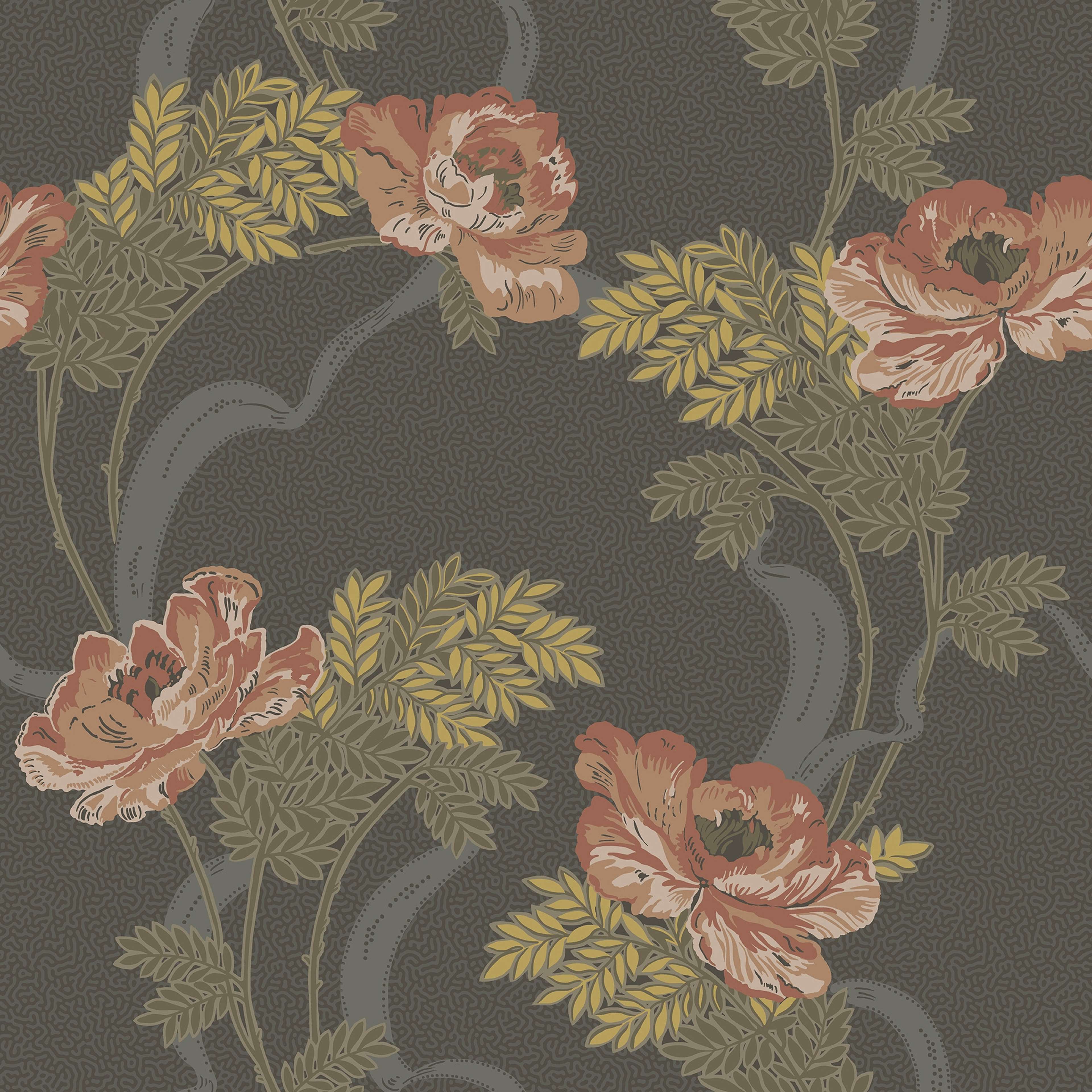 Ovansjö Svart tapet med blommigt mönster i svart. Från kollektionen Gammalsvenska klassiker 1850–1950. Nonwoven-material med rak passning.