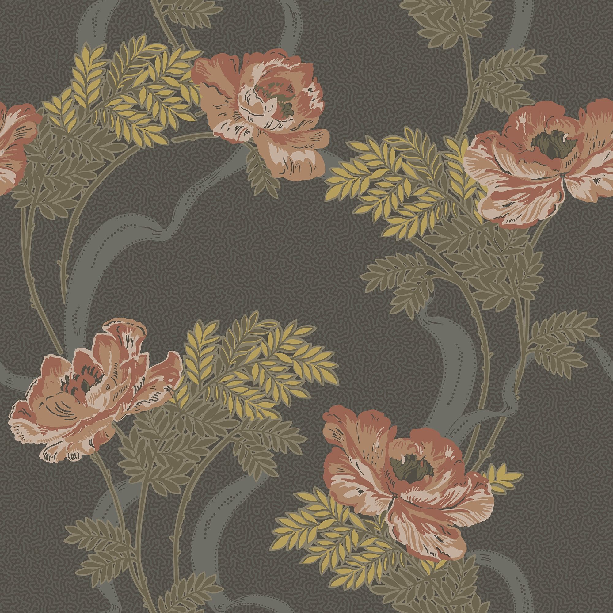Ovansjö Svart tapet med blommigt mönster i svart. Från kollektionen Gammalsvenska klassiker 1850–1950. Nonwoven-material med rak passning.