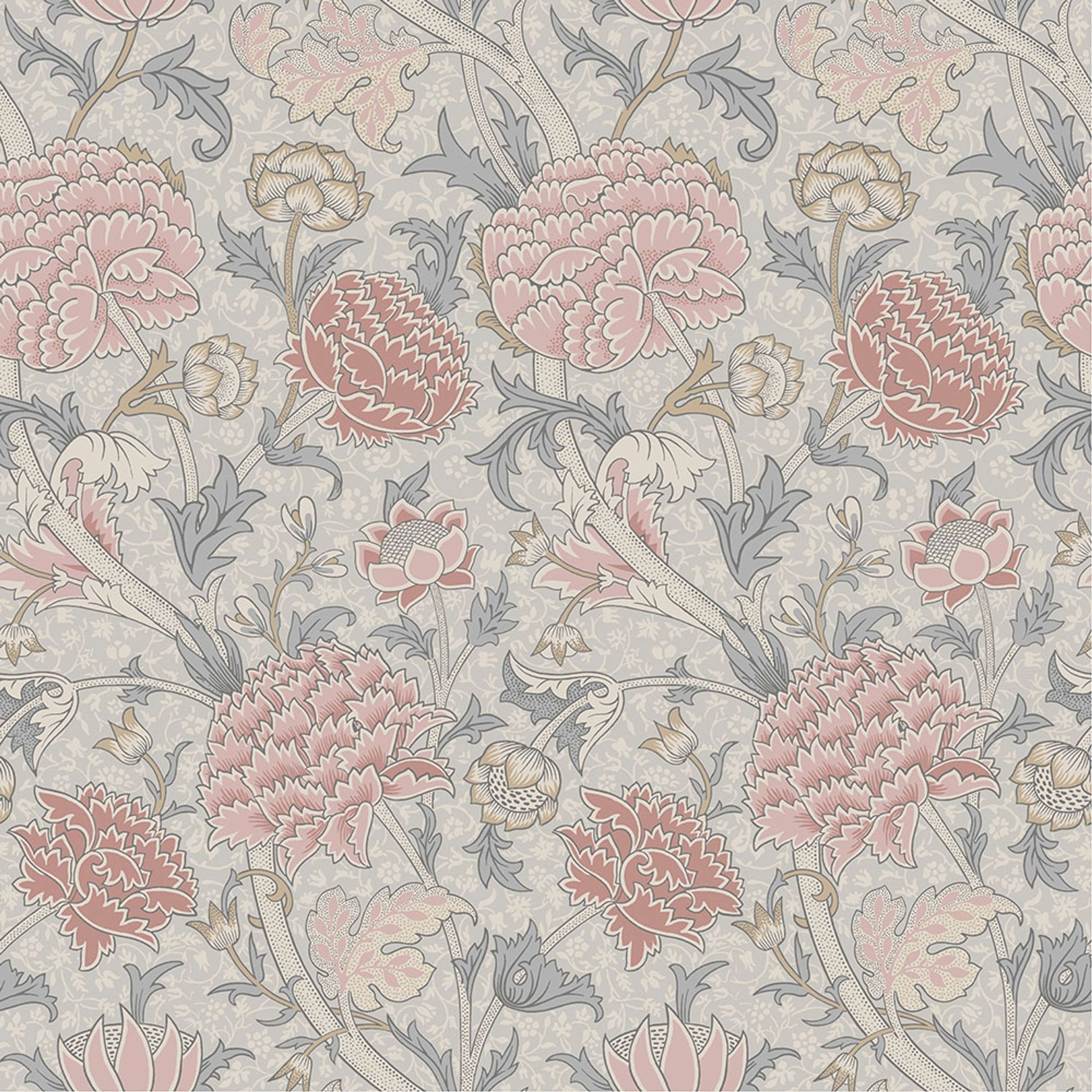 Cray, rosa tapet tapet från Midbec med botaniskt, blommigt mönster i rosa och grå. Från kollektionen Hidden Treasures vol 1. Nonwoven-material med rak passning.
