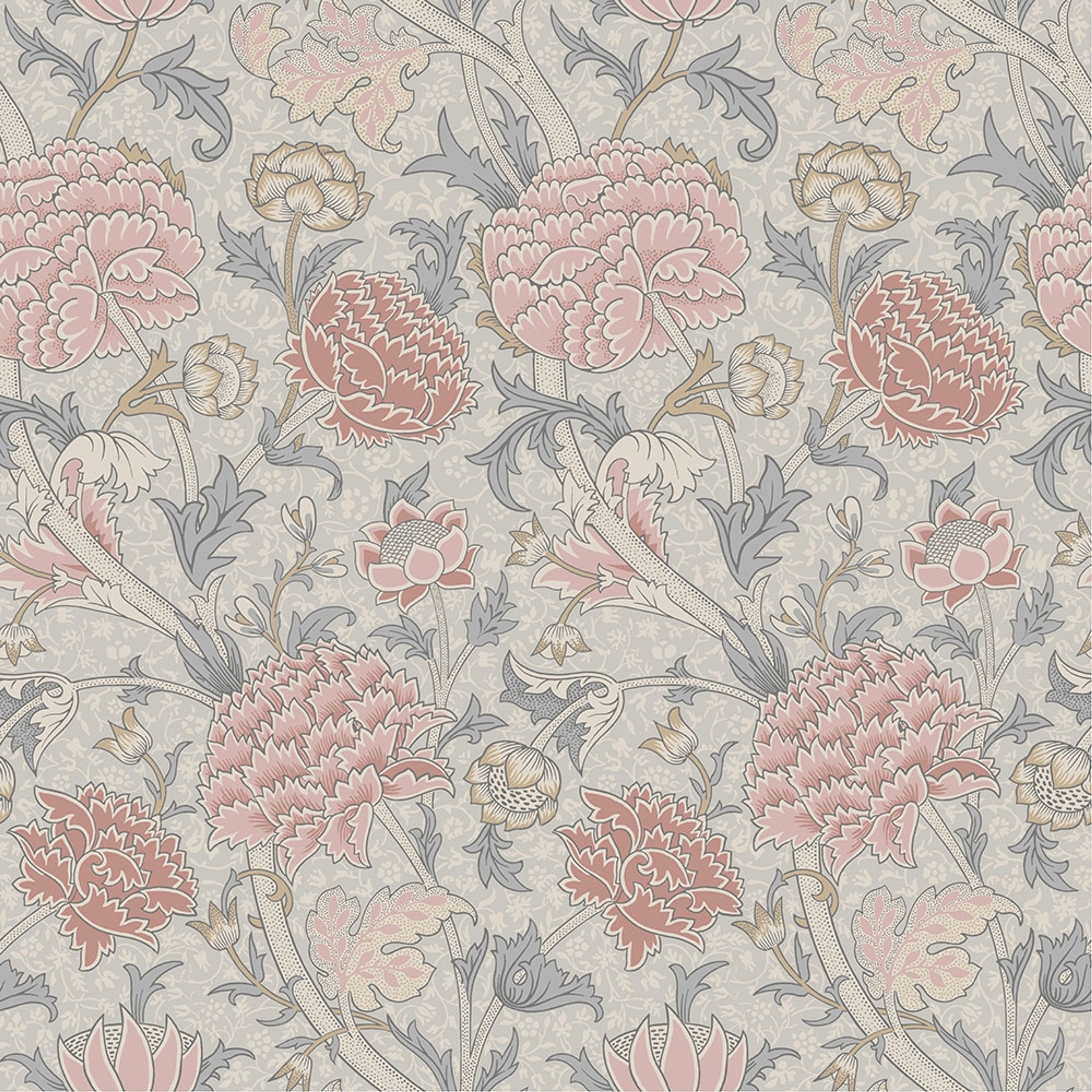 Cray, rosa tapet tapet från Midbec med botaniskt, blommigt mönster i rosa och grå. Från kollektionen Hidden Treasures vol 1. Nonwoven-material med rak passning.