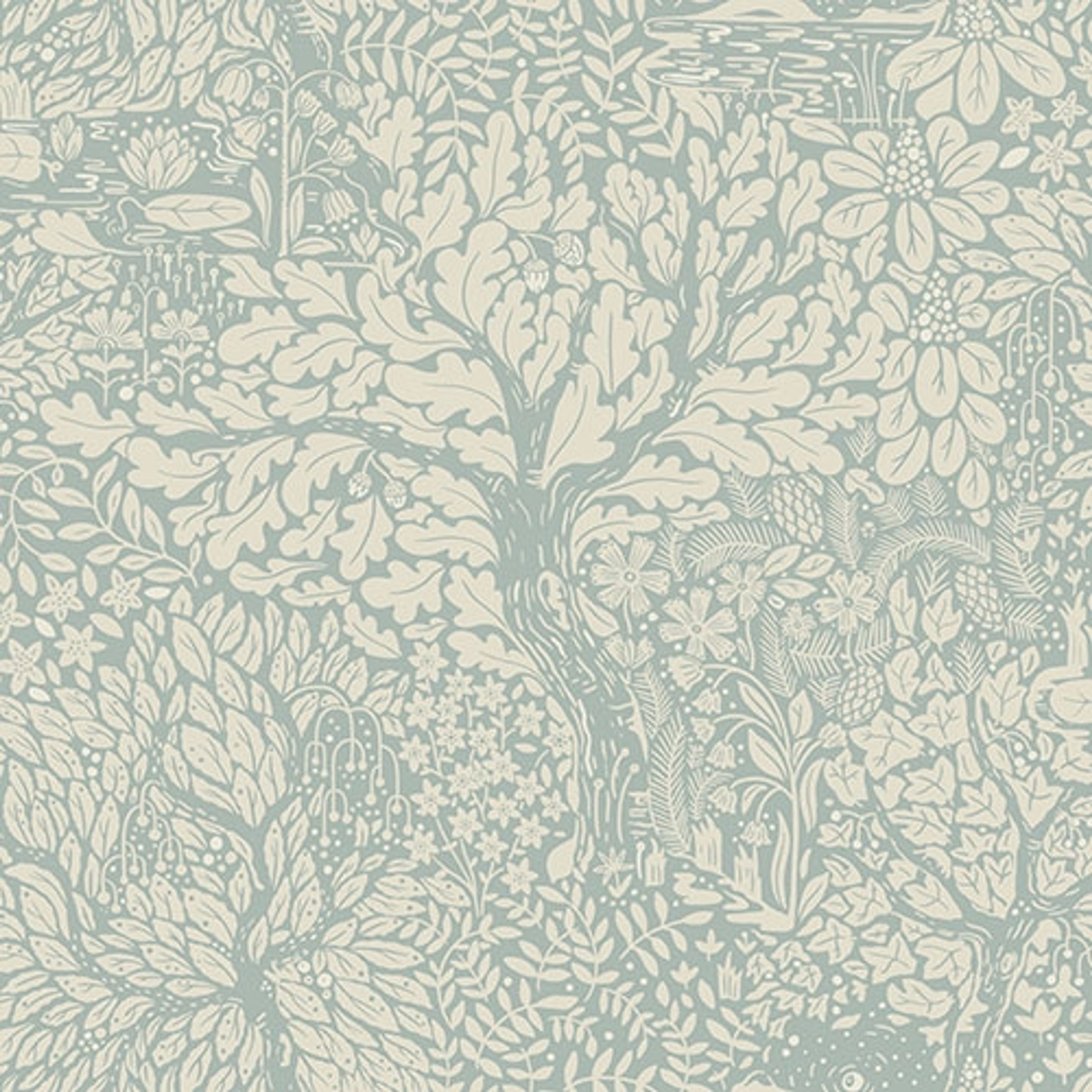 Olle tapet med blommigt mönster i blå och beige. Från kollektionen hjärterum. Nonwoven-material med förskjuten passning.