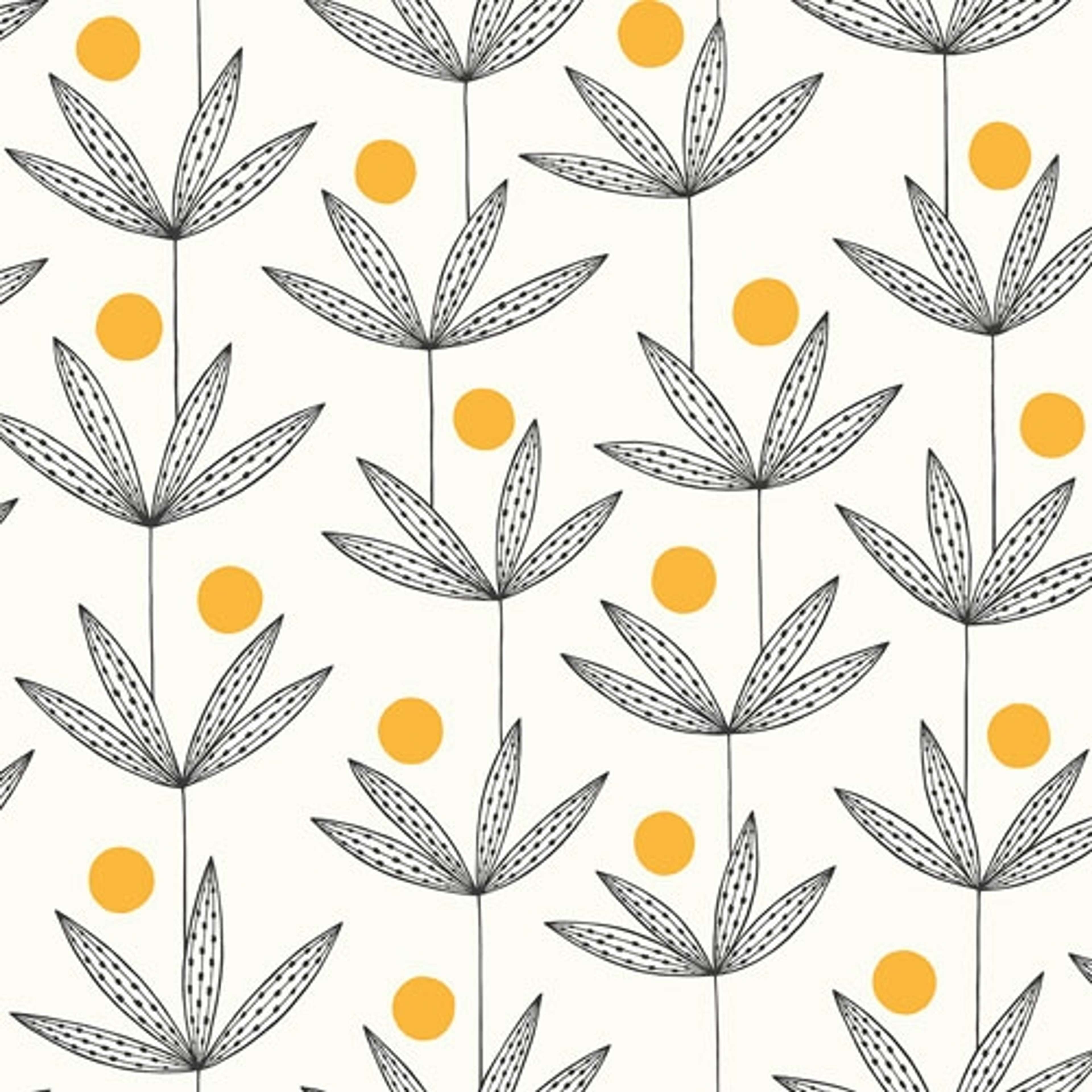 Palm Tree Bloom tapet från Midbec med botaniskt, retro mönster i vit. Från kollektionen Kinfolk. Nonwoven-material med förskjuten passning.