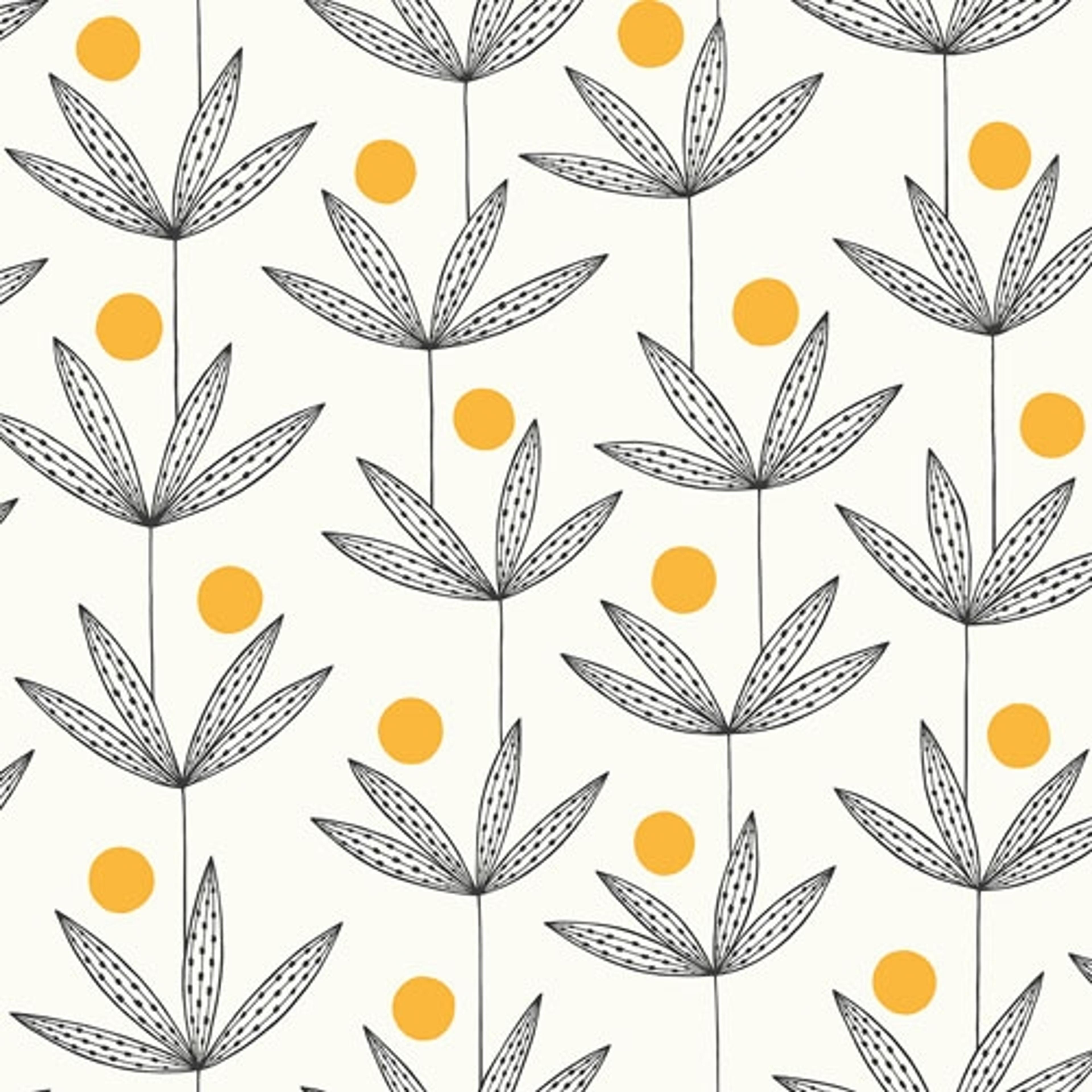 Palm Tree Bloom tapet från Midbec med botaniskt, retro mönster i vit. Från kollektionen Kinfolk. Nonwoven-material med förskjuten passning.