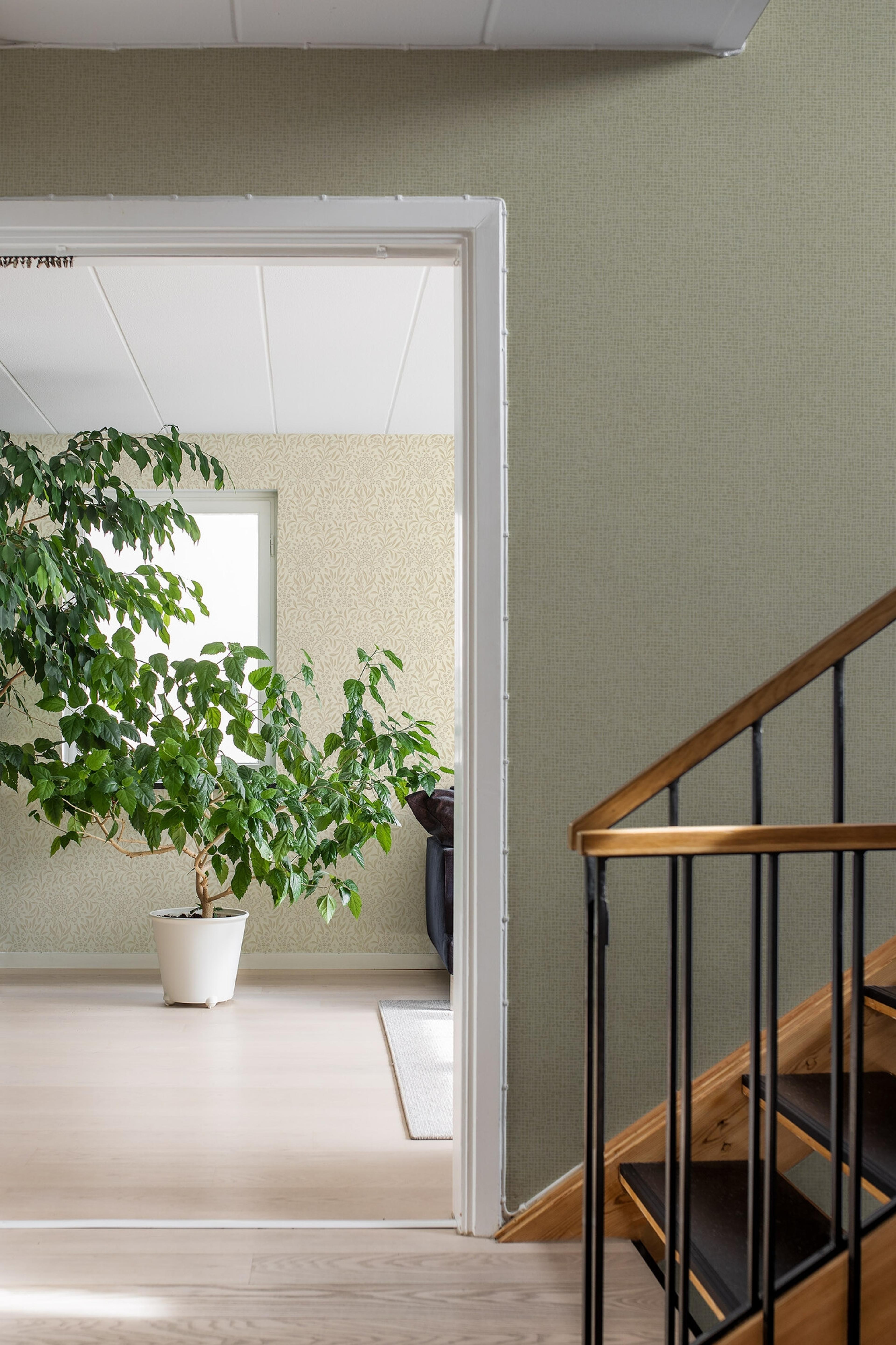 Vivalla tapet enfärgad i grön. Från kollektionen Alla Tiders Hus. Nonwoven-material. Passar i vardagsrum, matsal och kök.