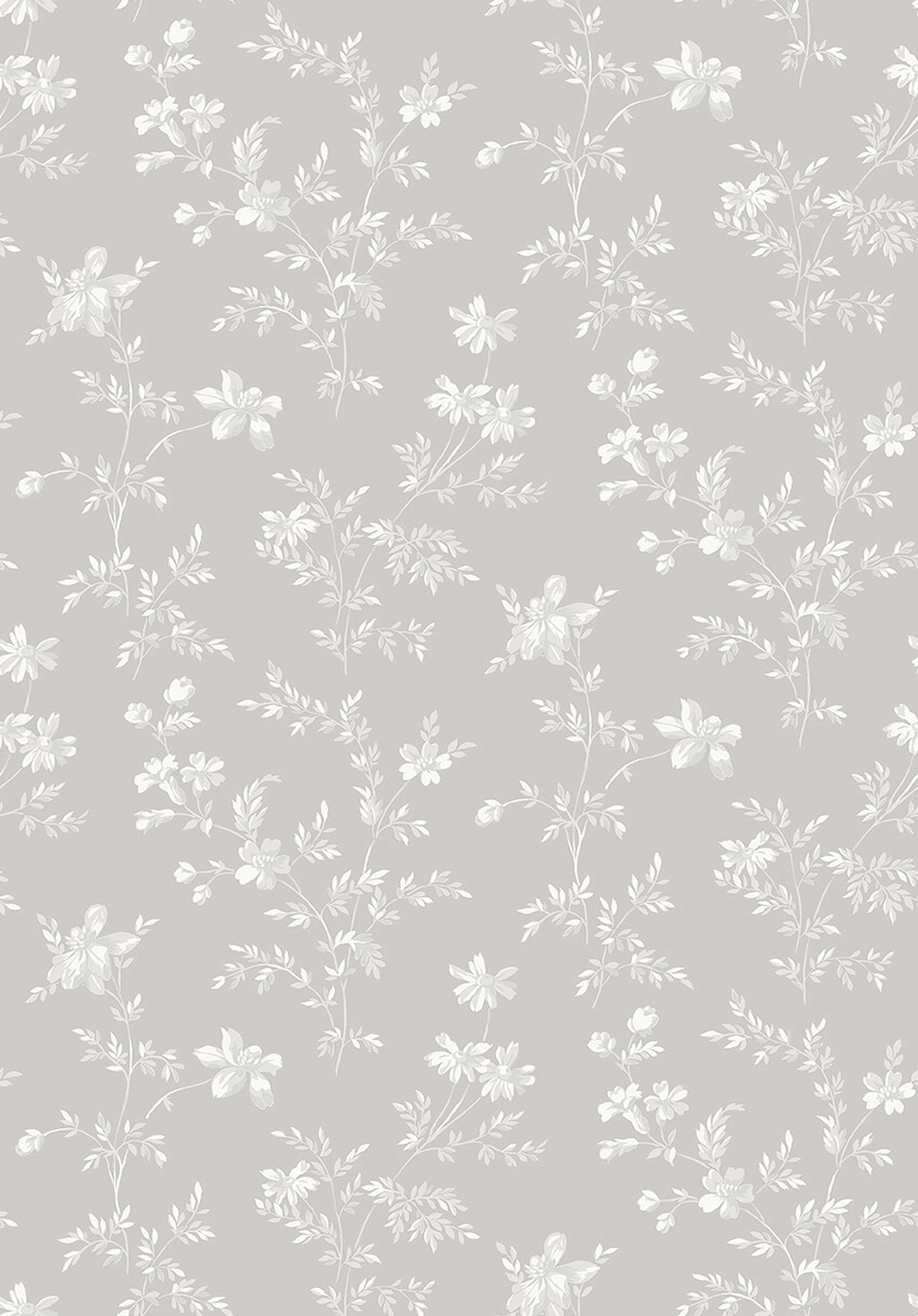 Ängsblomma tapet med blommigt mönster i vit och grå. Från kollektionen timeless traditions. Nonwoven-material med rak passning.