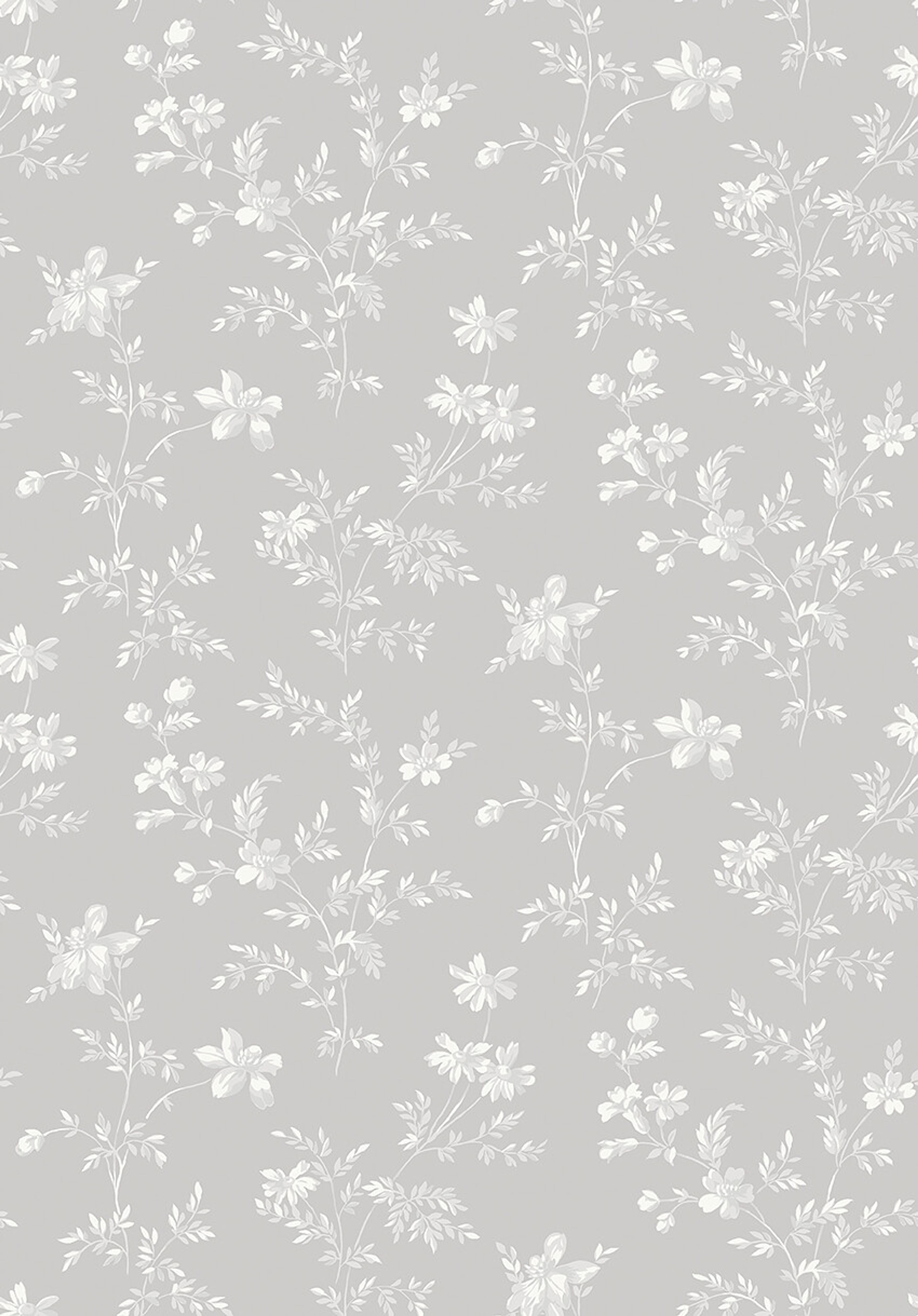 Ängsblomma tapet med blommigt mönster i vit och grå. Från kollektionen timeless traditions. Nonwoven-material med rak passning.