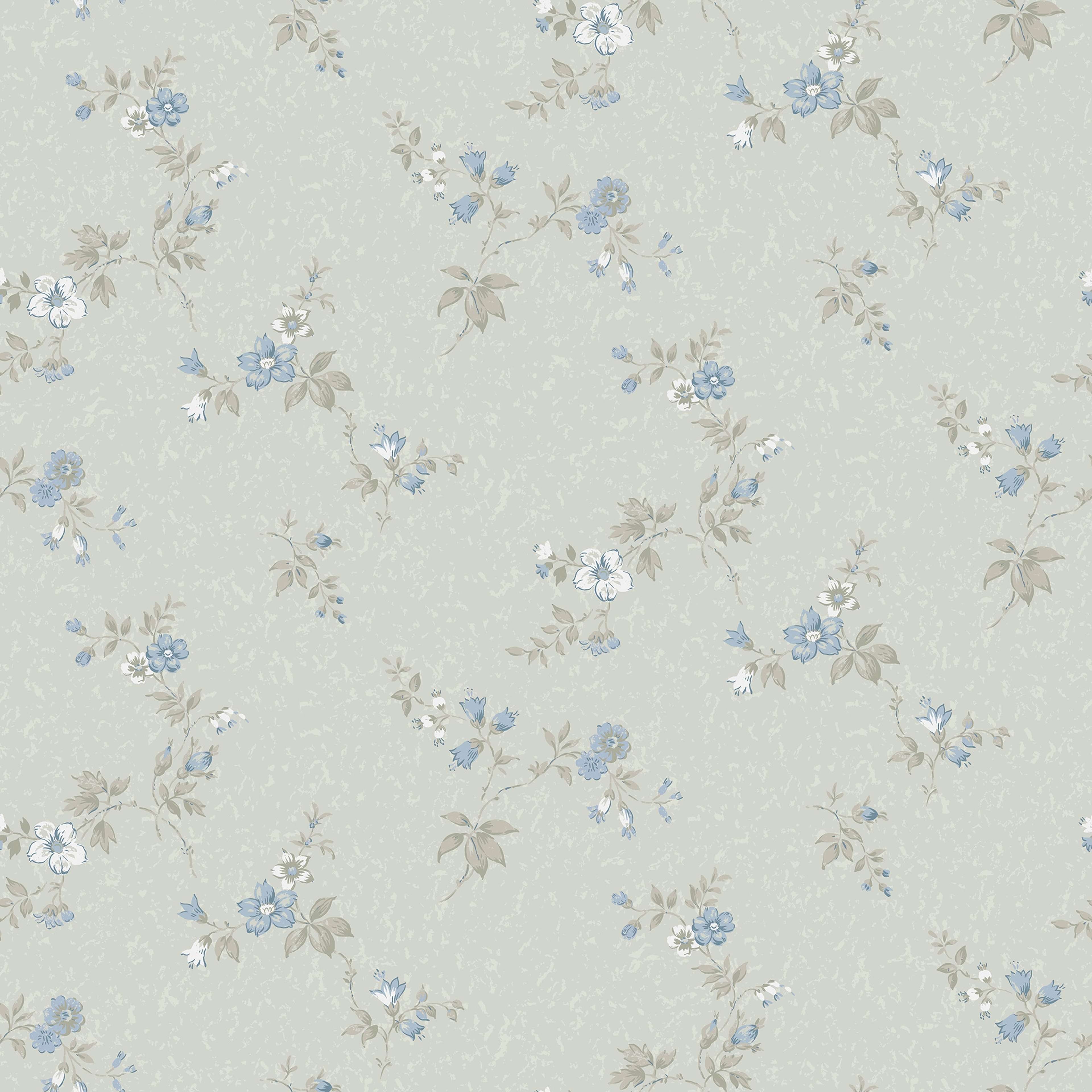 Kerstin blå tapet med blommigt mönster i blå. Från kollektionen Gammalsvenska klassiker 1850–1950. Nonwoven-material med rak passning.