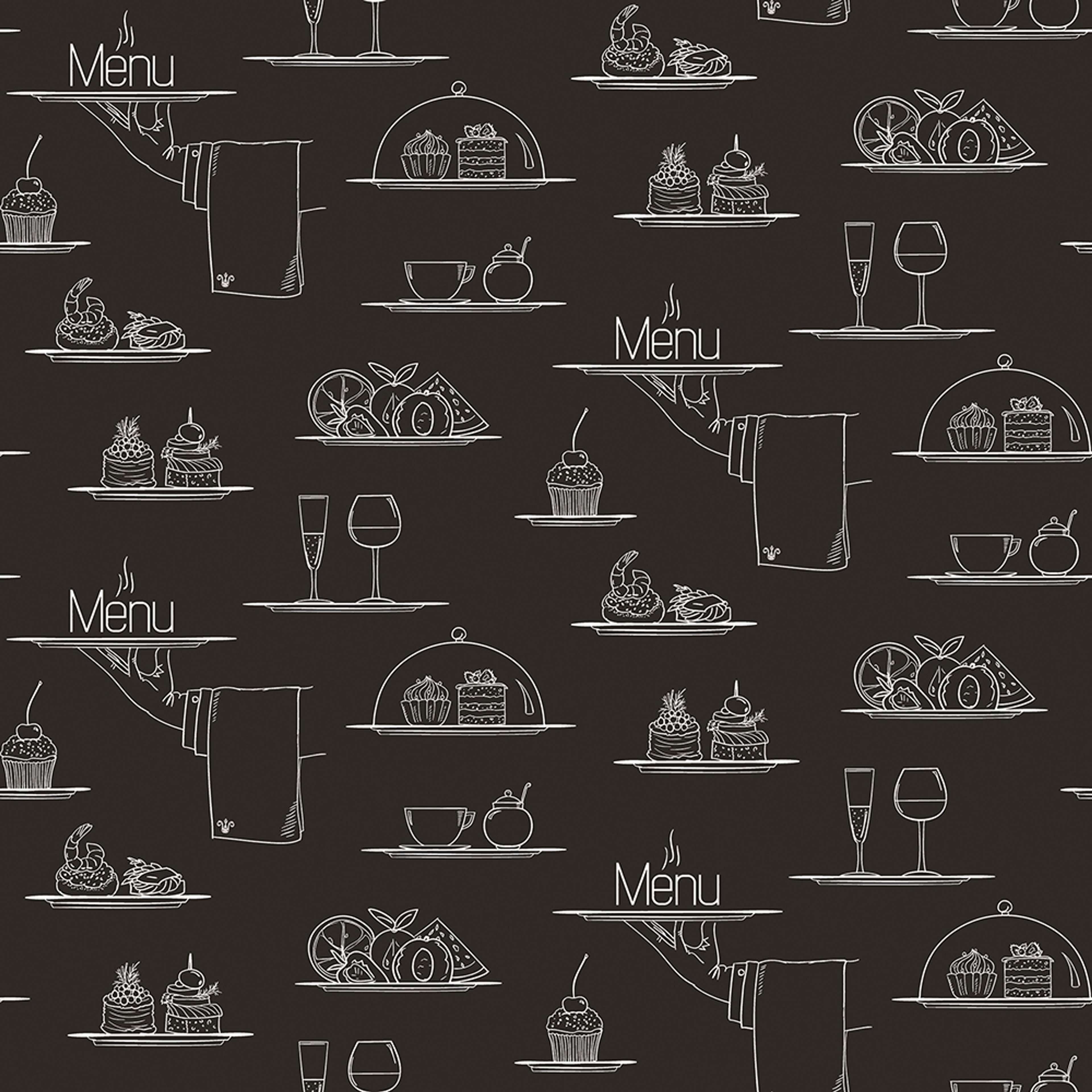 Chalkboard Menu tapet med text mönster i svart. Från kollektionen Just Kitchens. Nonwoven-material med rak passning.