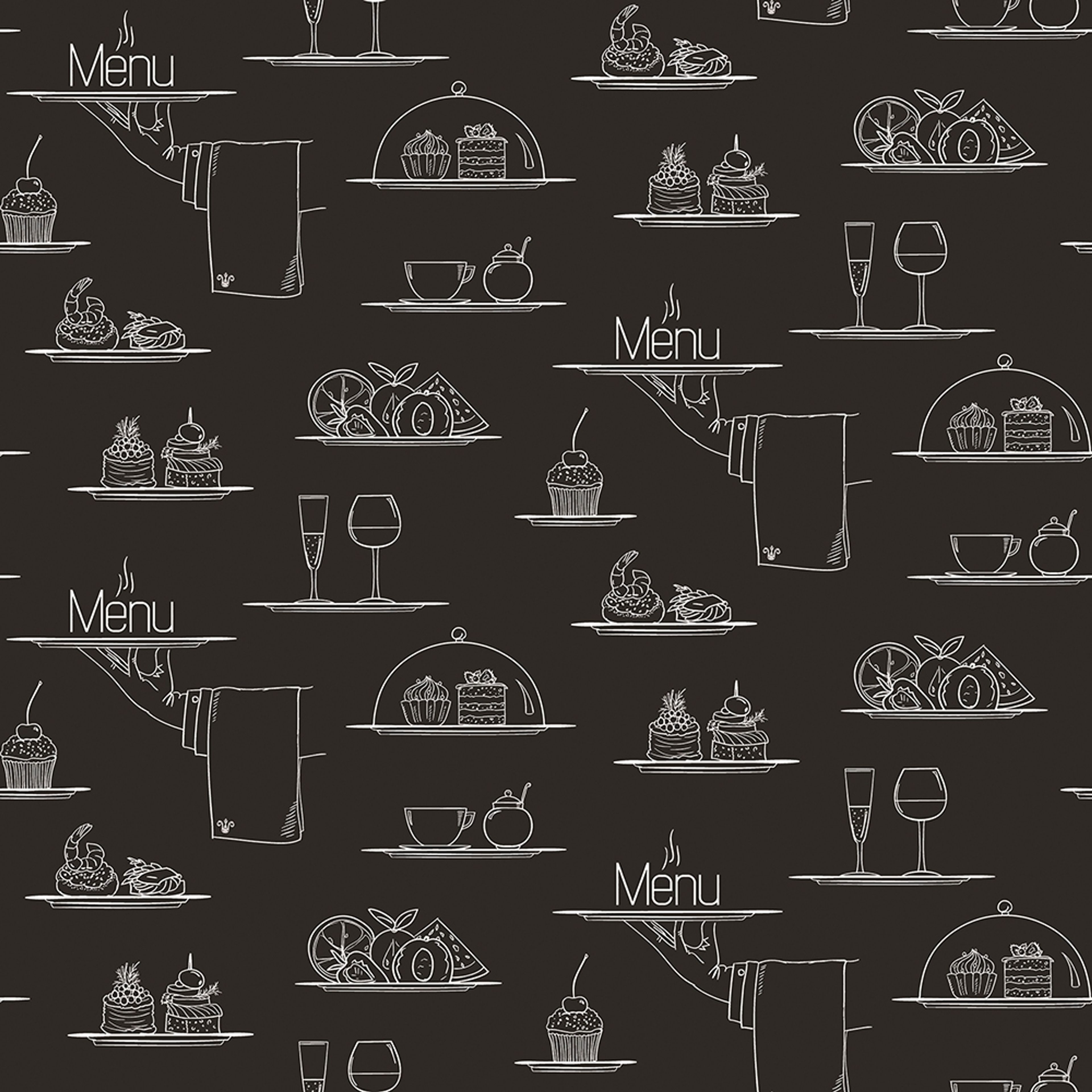 Chalkboard Menu tapet med text mönster i svart. Från kollektionen Just Kitchens. Nonwoven-material med rak passning.
