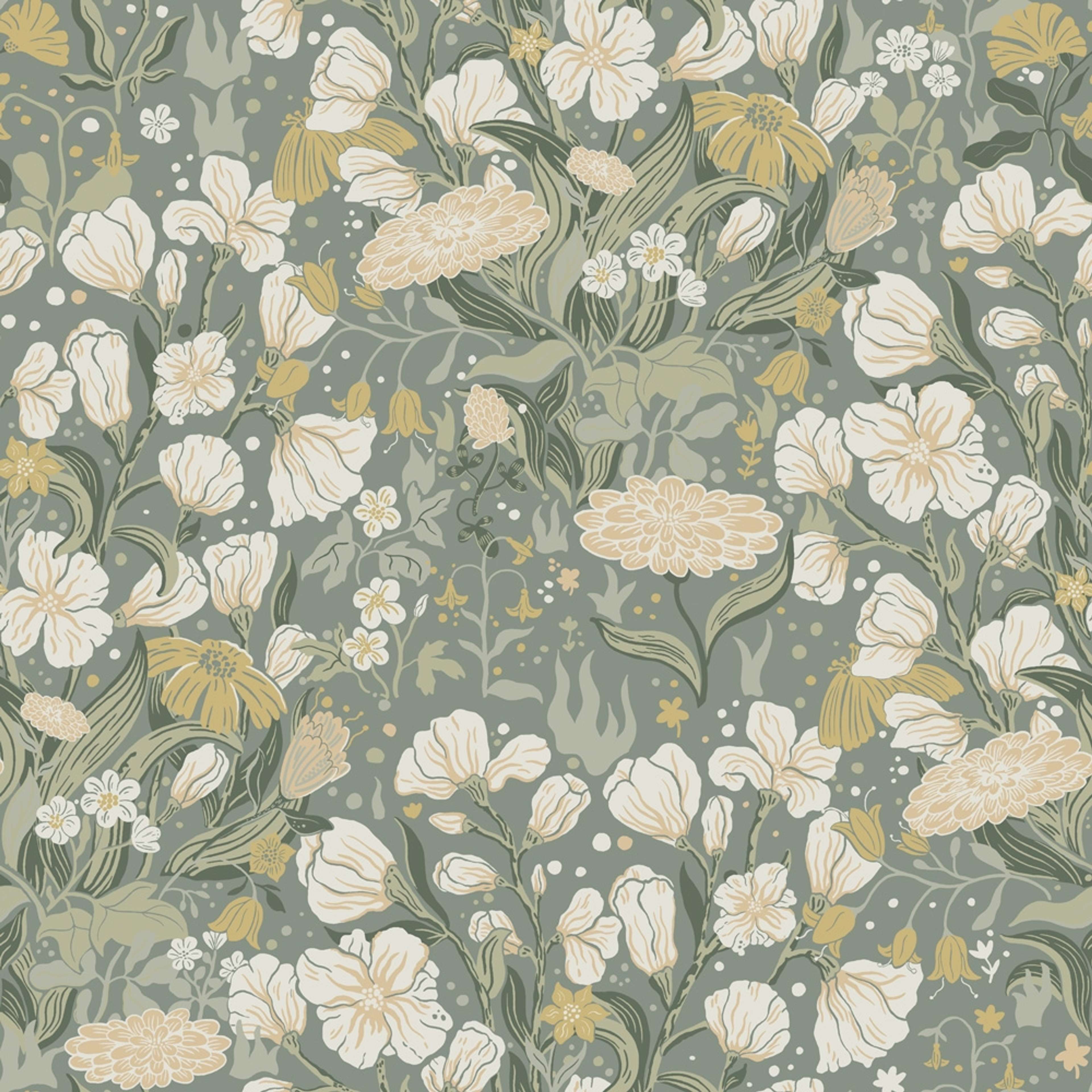 Hava tapet med blommigt mönster i grå. Från kollektionen Fägring. Nonwoven-material med rak passning.