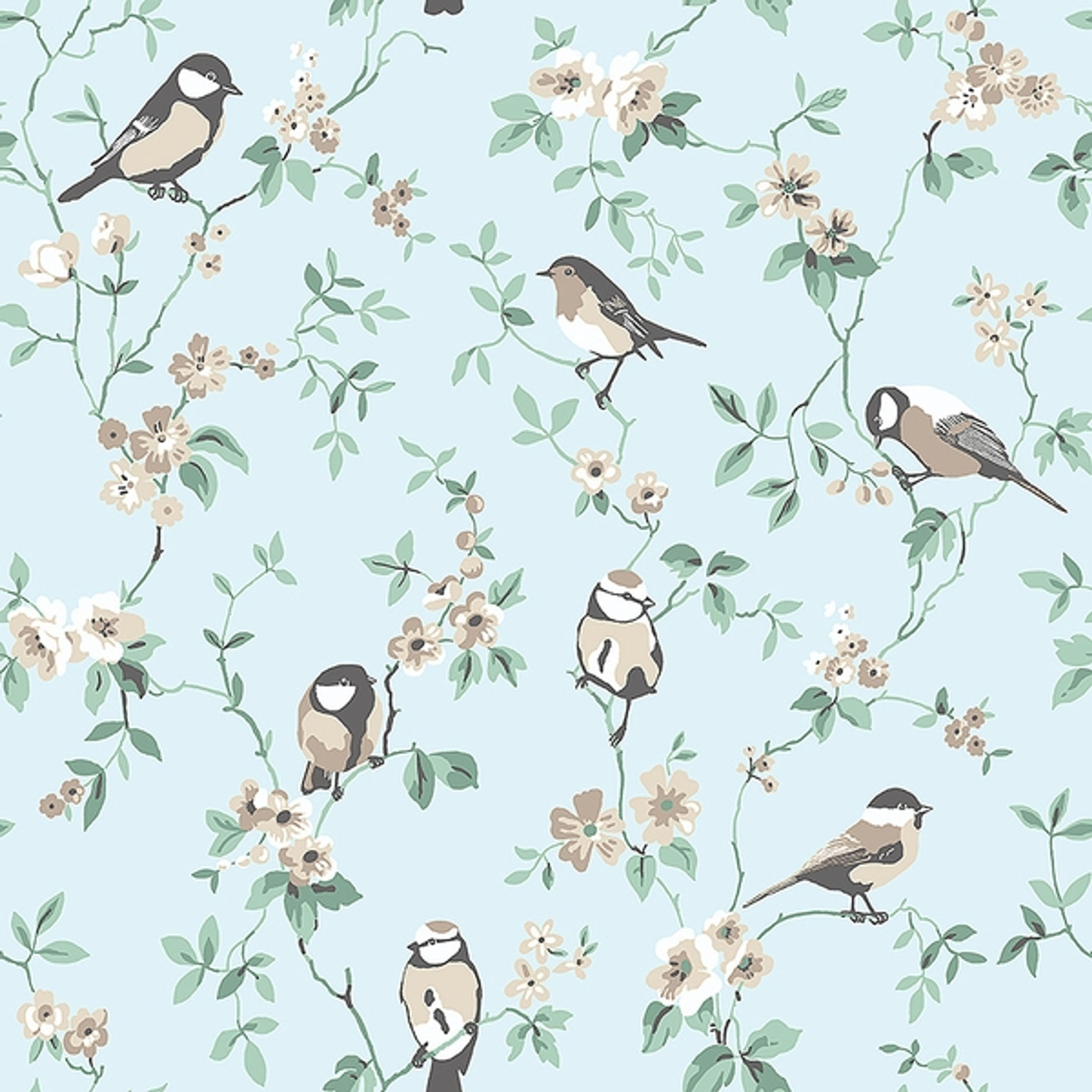 Falsterbo Birds tapet från Boråstapeter med botaniskt mönster i blå. Från kollektionen Falsterbo III. Nonwoven-material med rak passning.