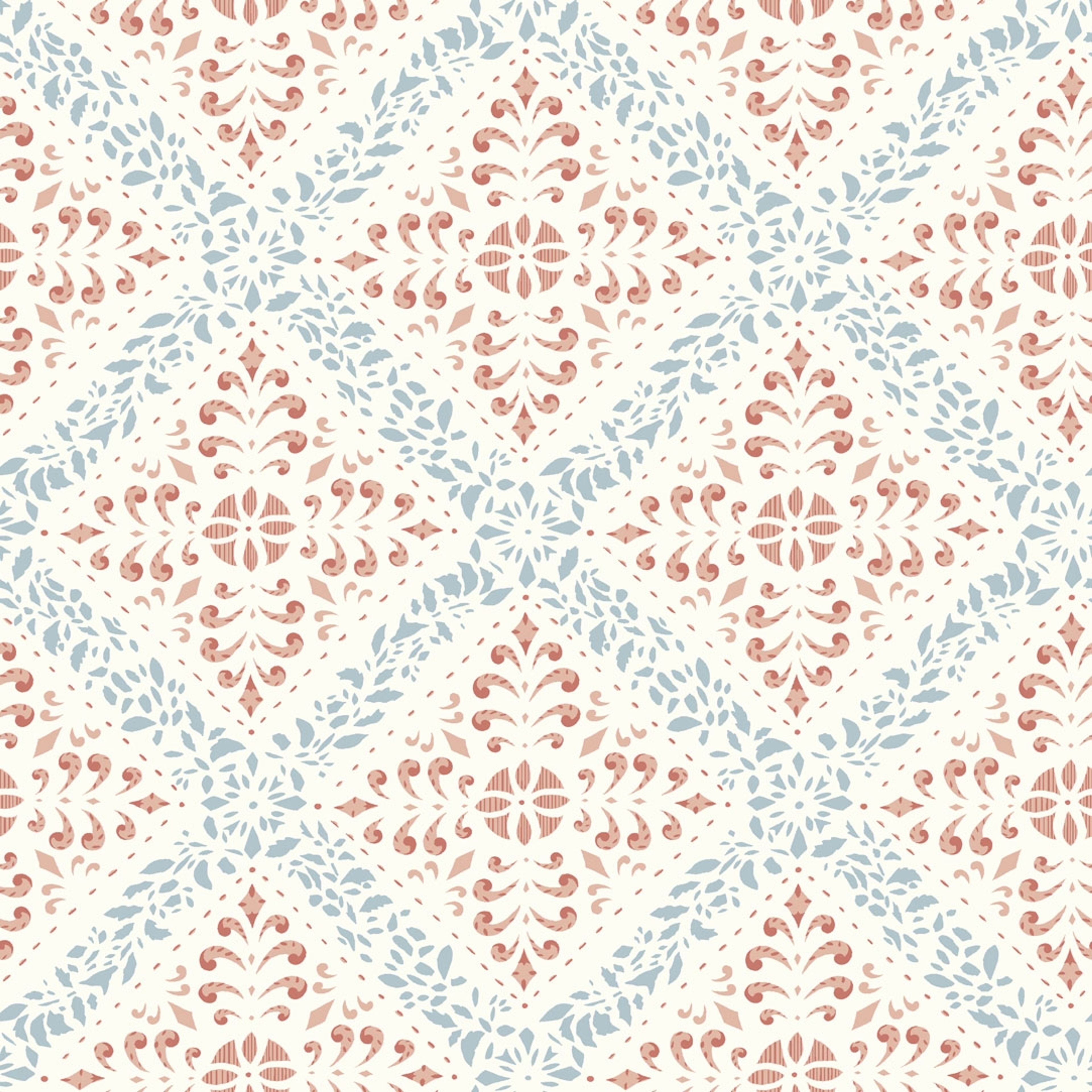 Nyborg tapet från Boråstapeter med geometriskt, blommigt mönster i rosa och blå. Från kollektionen anno. Nonwoven-material med rak passning. Country-stil. Passar i sovrum och matsal.