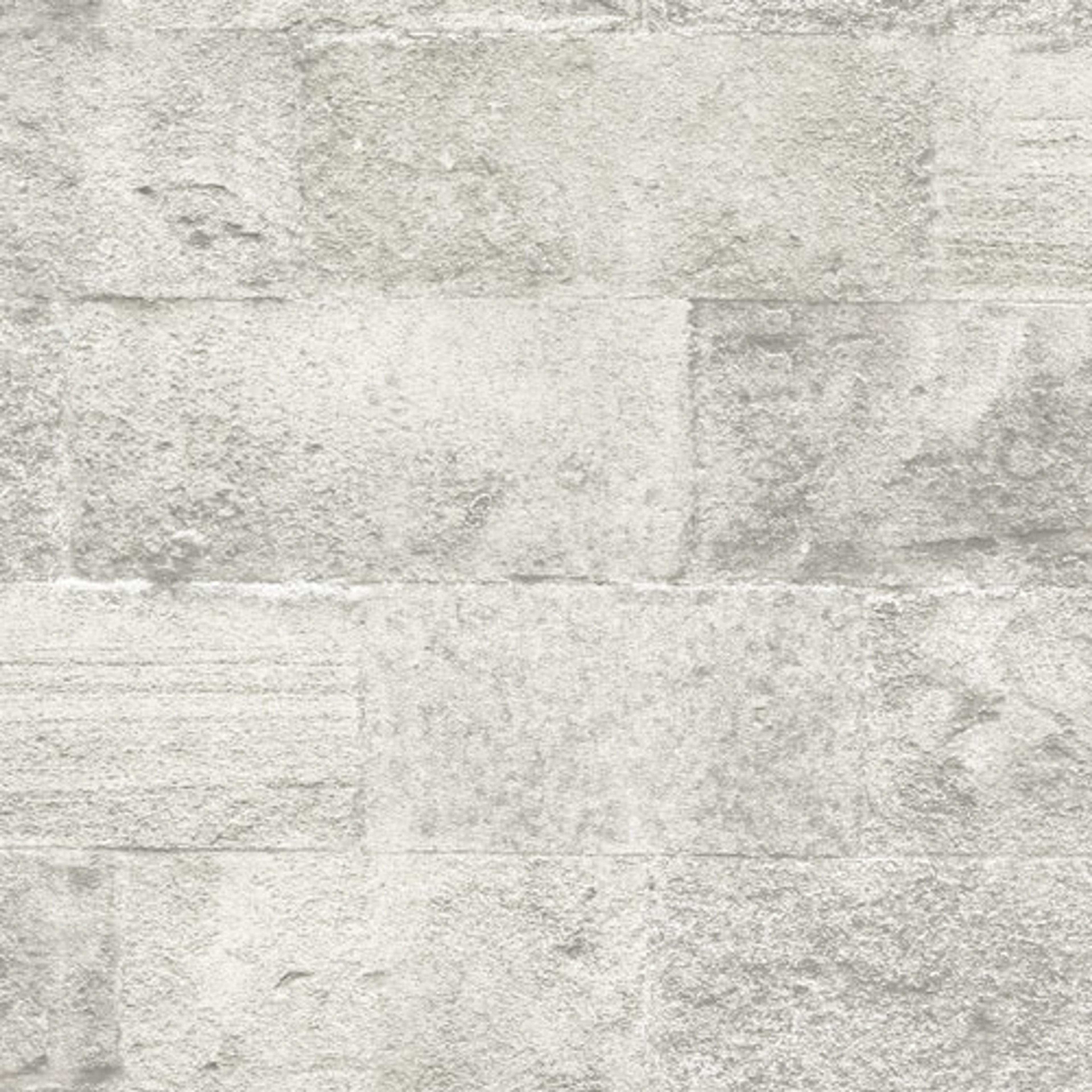 Palma tapet från Midbec med tegelsten mönster i grå. Från kollektionen Palma. Nonwoven-material med förskjuten passning. Passar i tonårsrum, kök och arbetsrum.