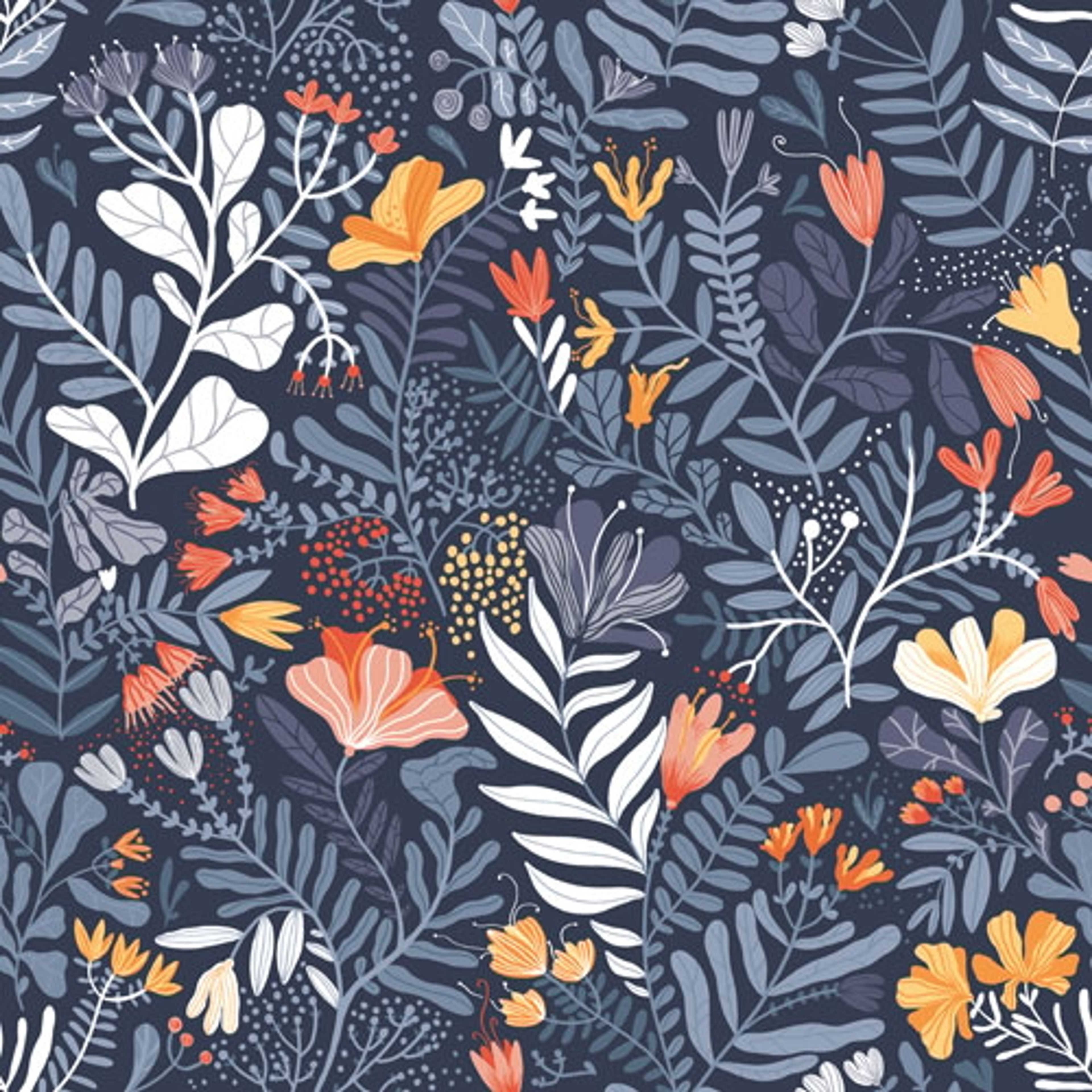 Brittsommar tapet med blommigt mönster i blå. Från kollektionen Lina. Nonwoven-material med rak passning.