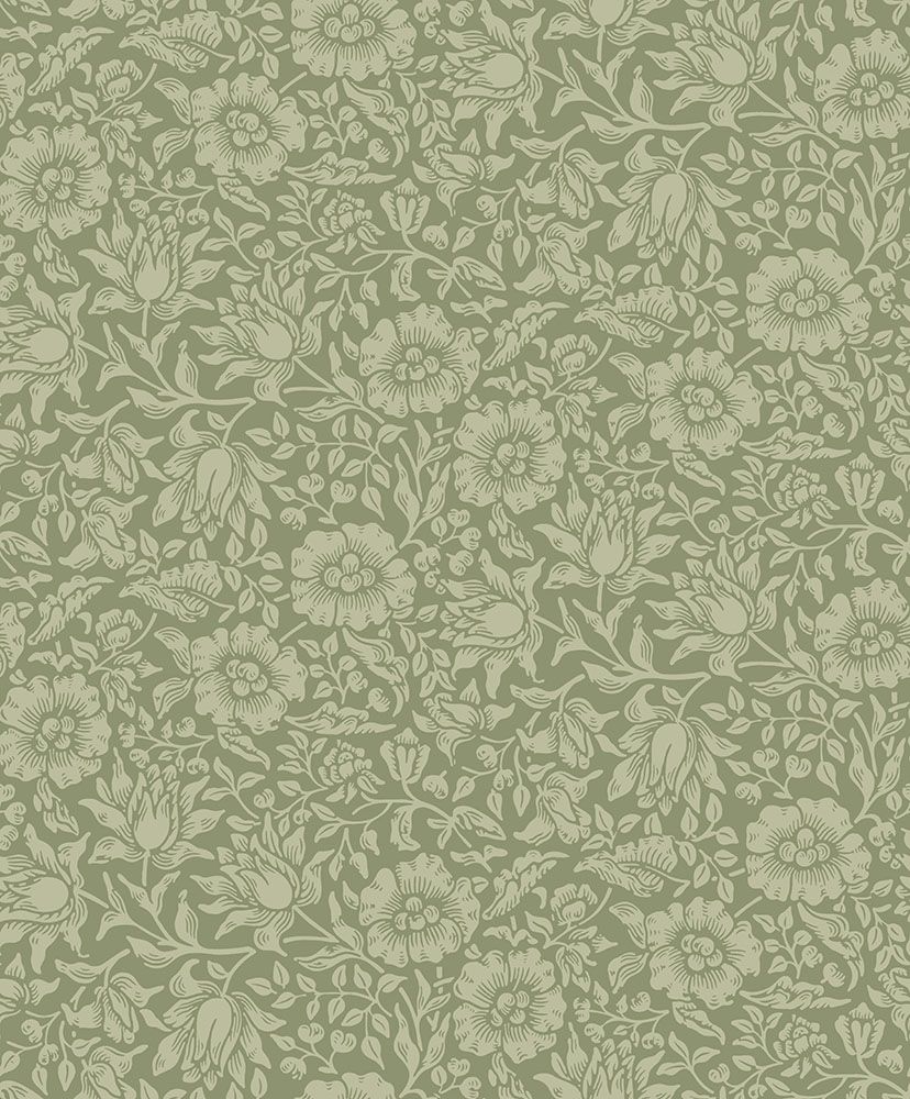Mallow, grön tapet tapet från Midbec med botaniskt, blommigt mönster i grön. Från kollektionen Hidden Treasures vol 1. Nonwoven-material med rak passning.